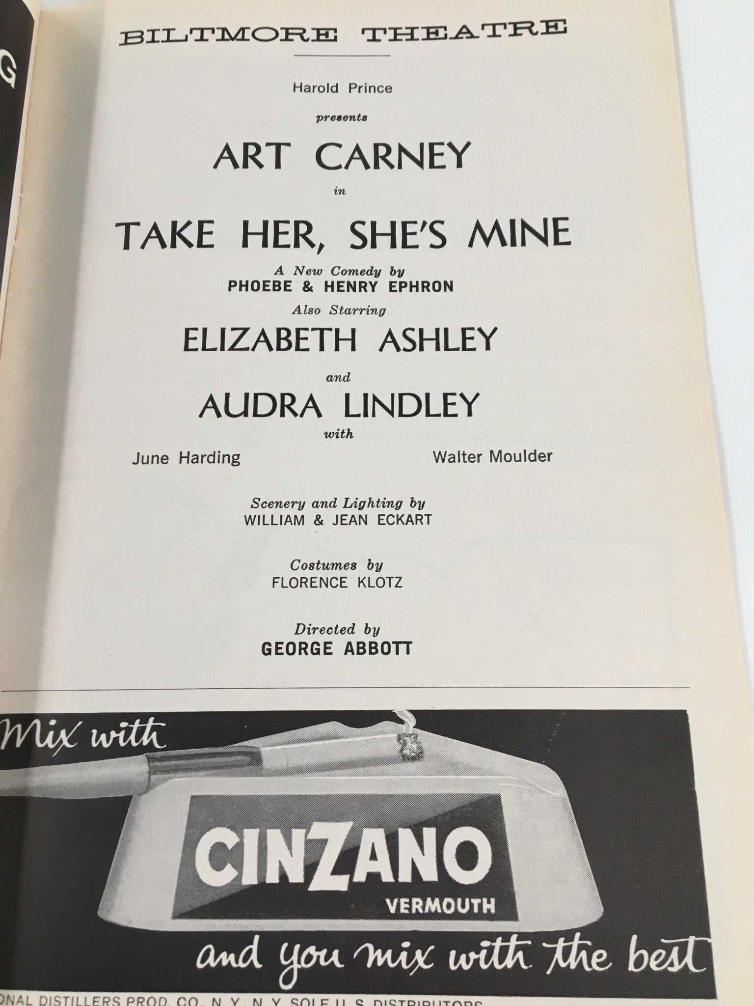 1962 Playbill Biltmore Theatre Art Carney in Take Her, She's Mine