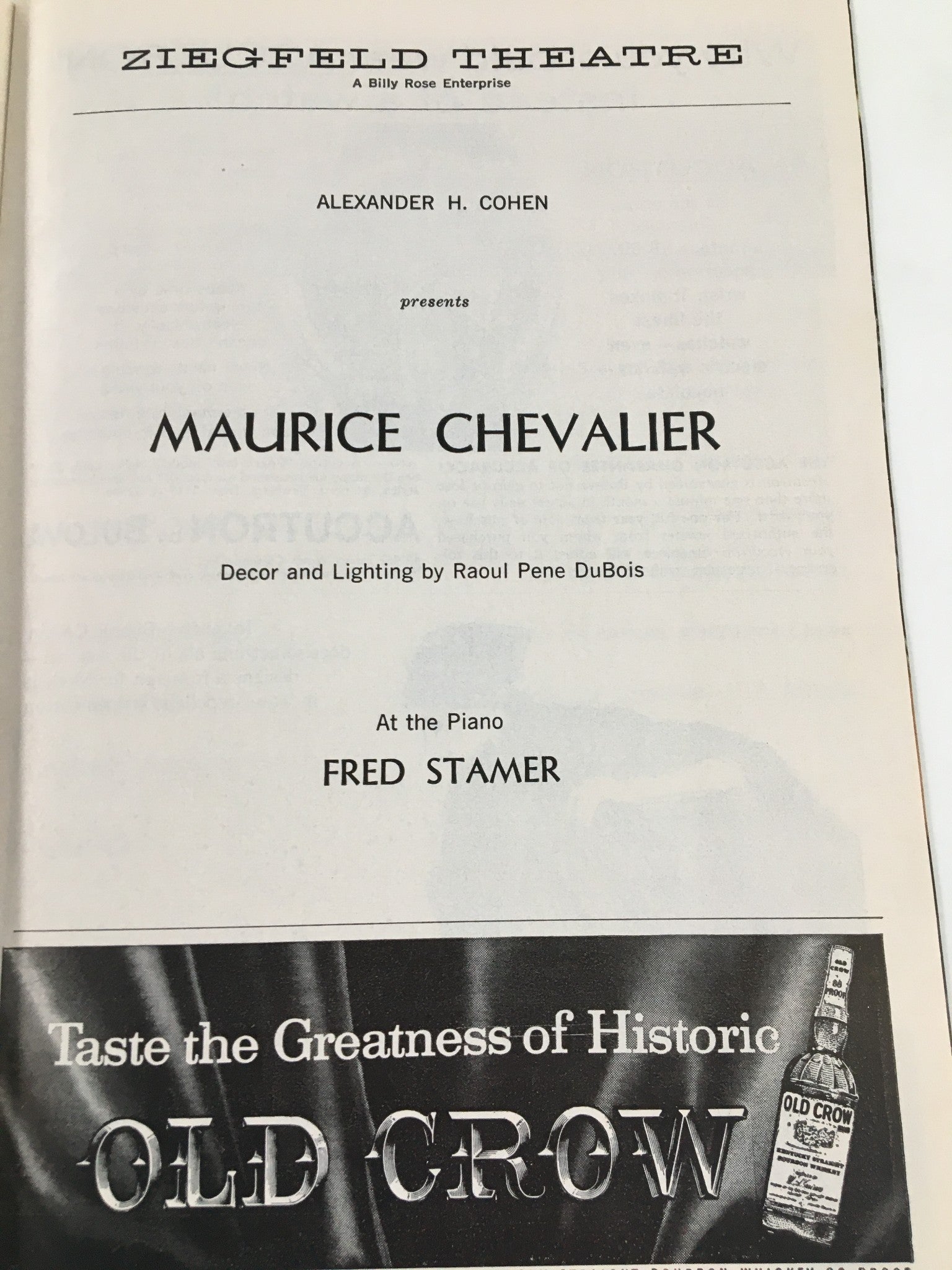 1963 Playbill Ziegfeld Theatre Maurice Chevalier and Fred Stamer at the Piano