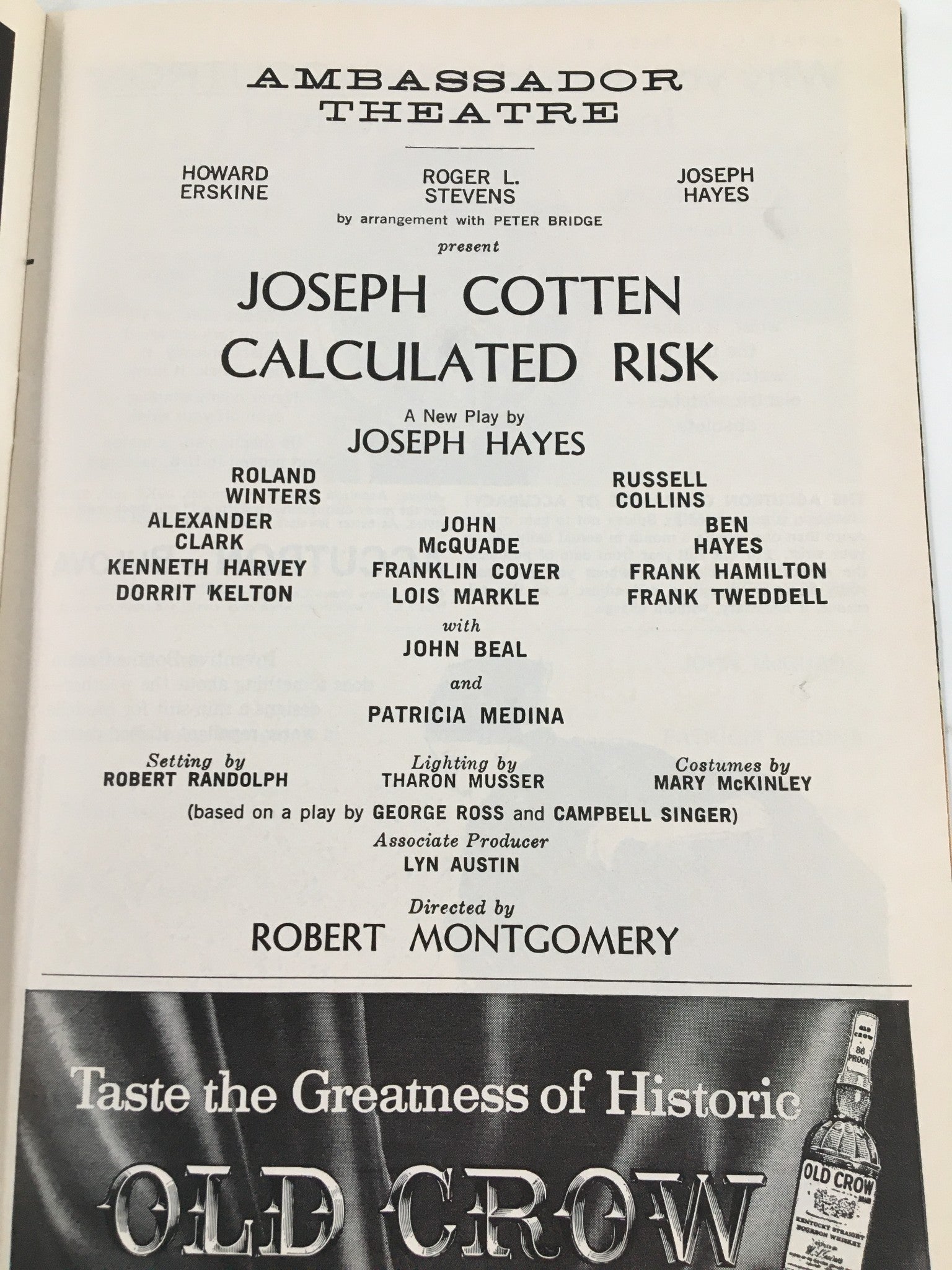 1963 Playbill Ambassador Theatre Joseph Cotten in Calculated Risk