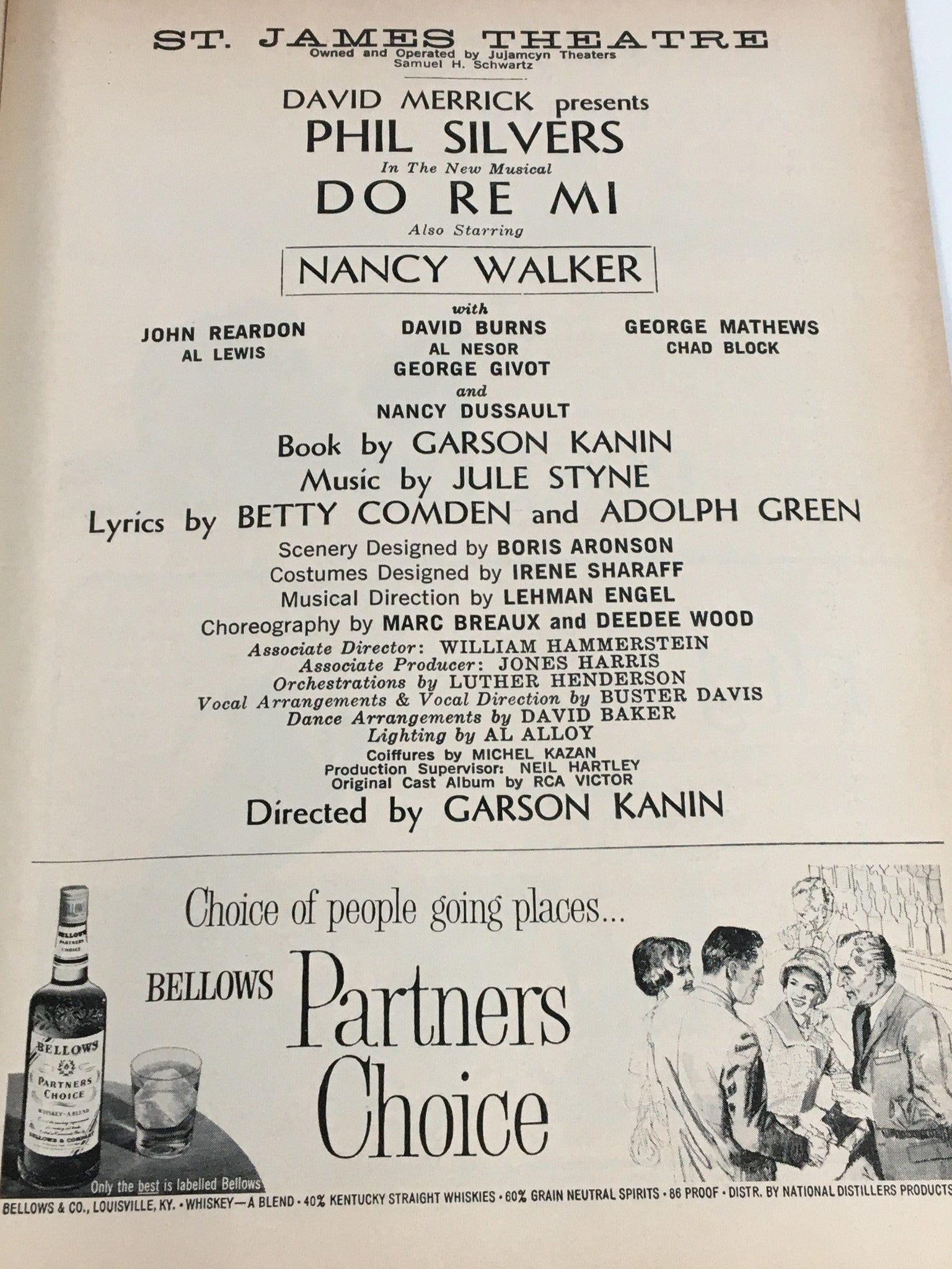 1961 Playbill St. James Theatre Phil Silvers, Nancy Walker in Do Re Mi