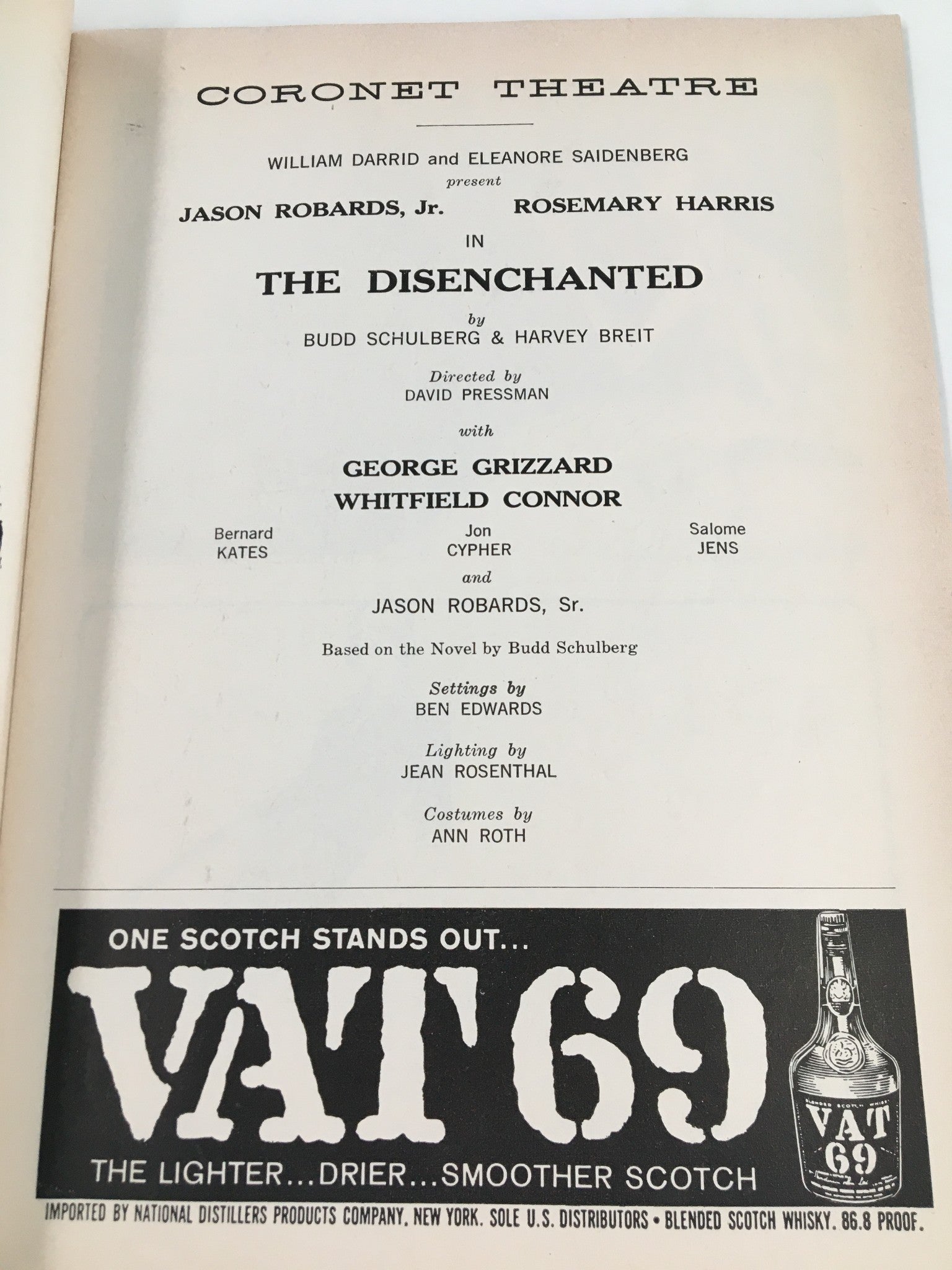 1959 Playbill Coronet Theatre Jason Robards Jr. Rosemary Harris The Disenchanted