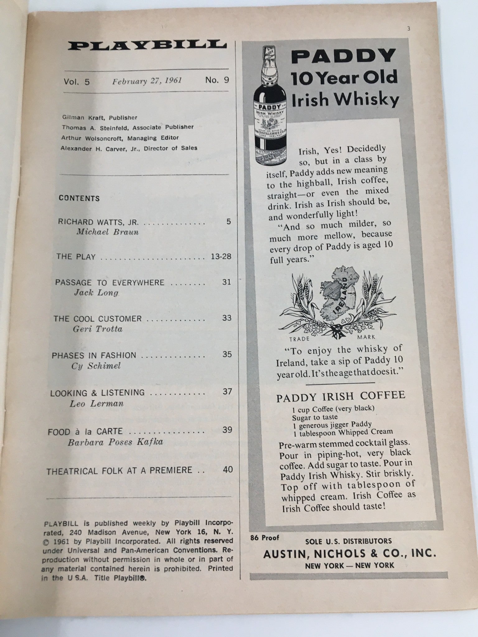 1961 Playbill Cort Theatre Ed Begley, Henry Jones in Advise and Consent