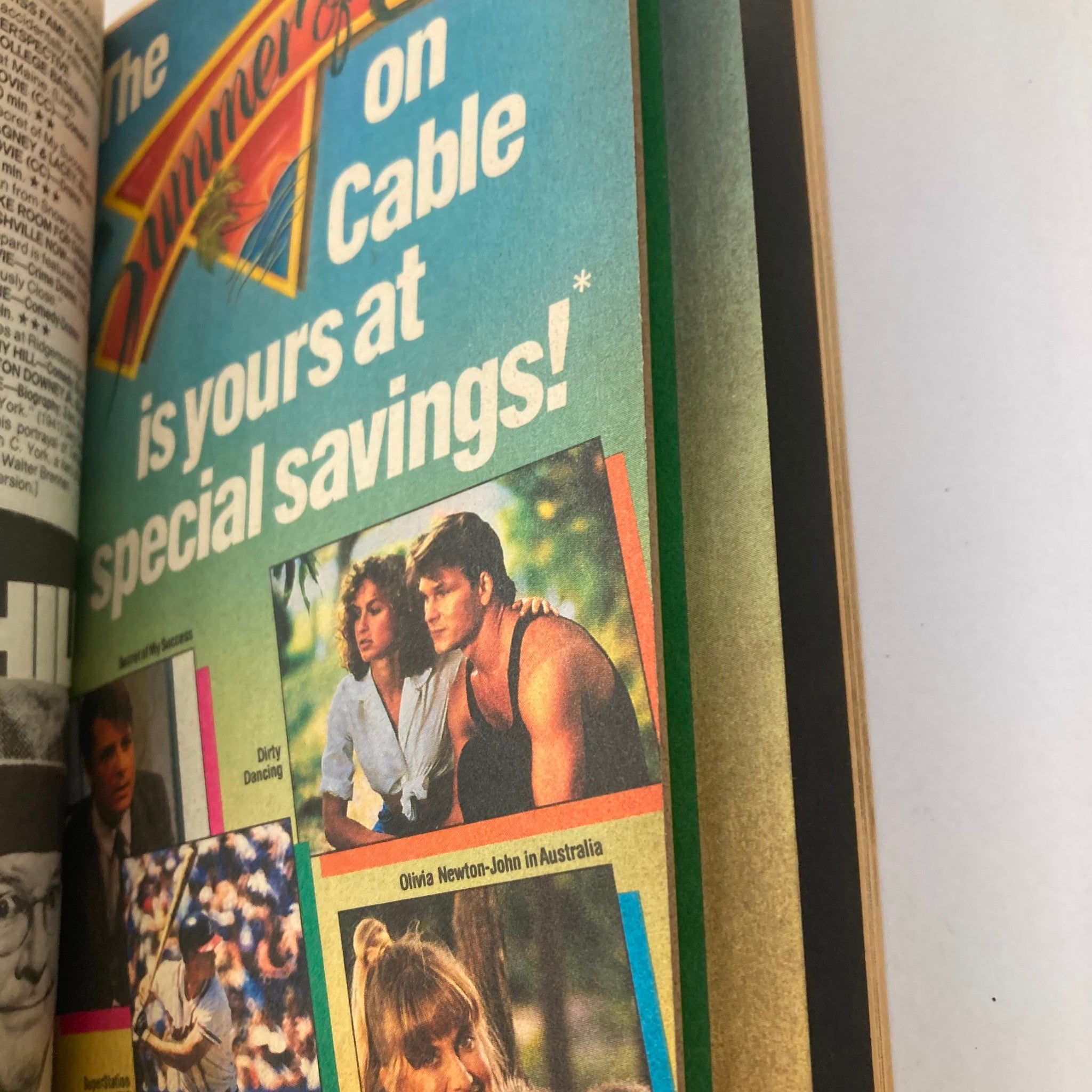 An interior page of TV Guide Magazine from May 14, 1988, showcasing promotional content for cable programming and movie features like Dirty Dancing and Olivia Newton-John.