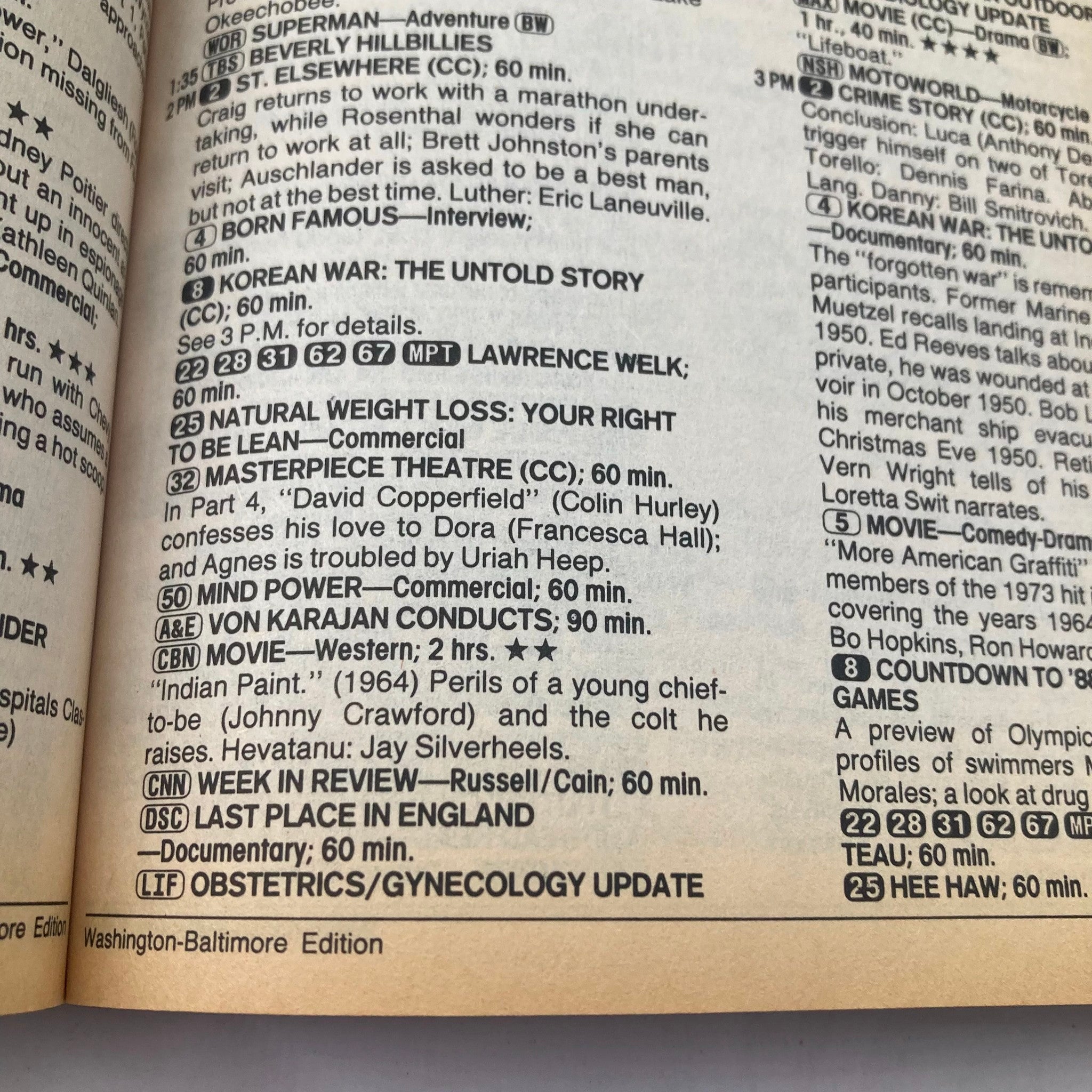 A detailed listings page from TV Guide Magazine, May 14, 1988, displaying broadcast schedules and shows, including Masterpiece Theatre and movie highlights.