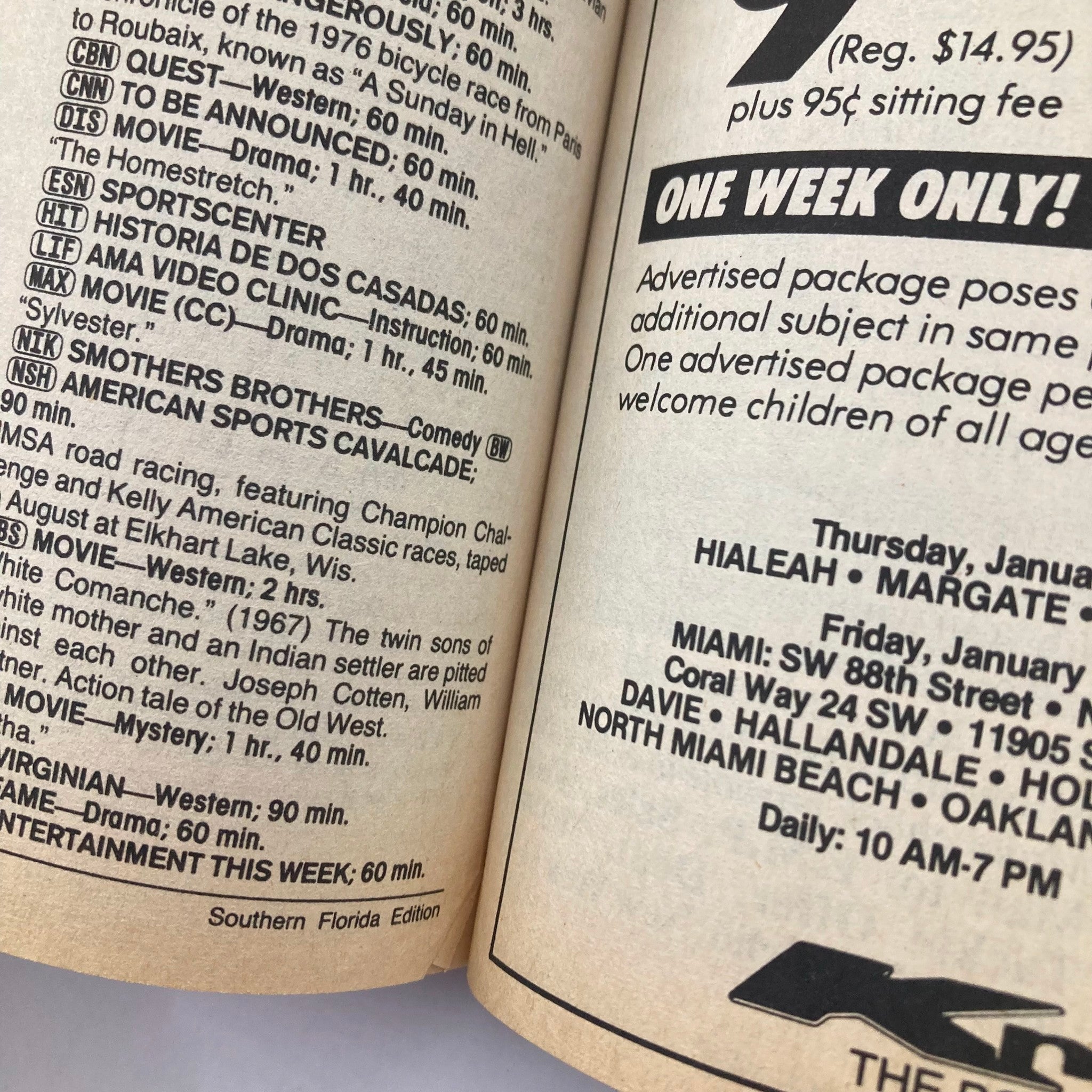 Inside page of TV Guide Magazine January 24 1987 showcasing television programming listings. The page includes show titles and scheduling details relevant to the Southern Florida Edition.