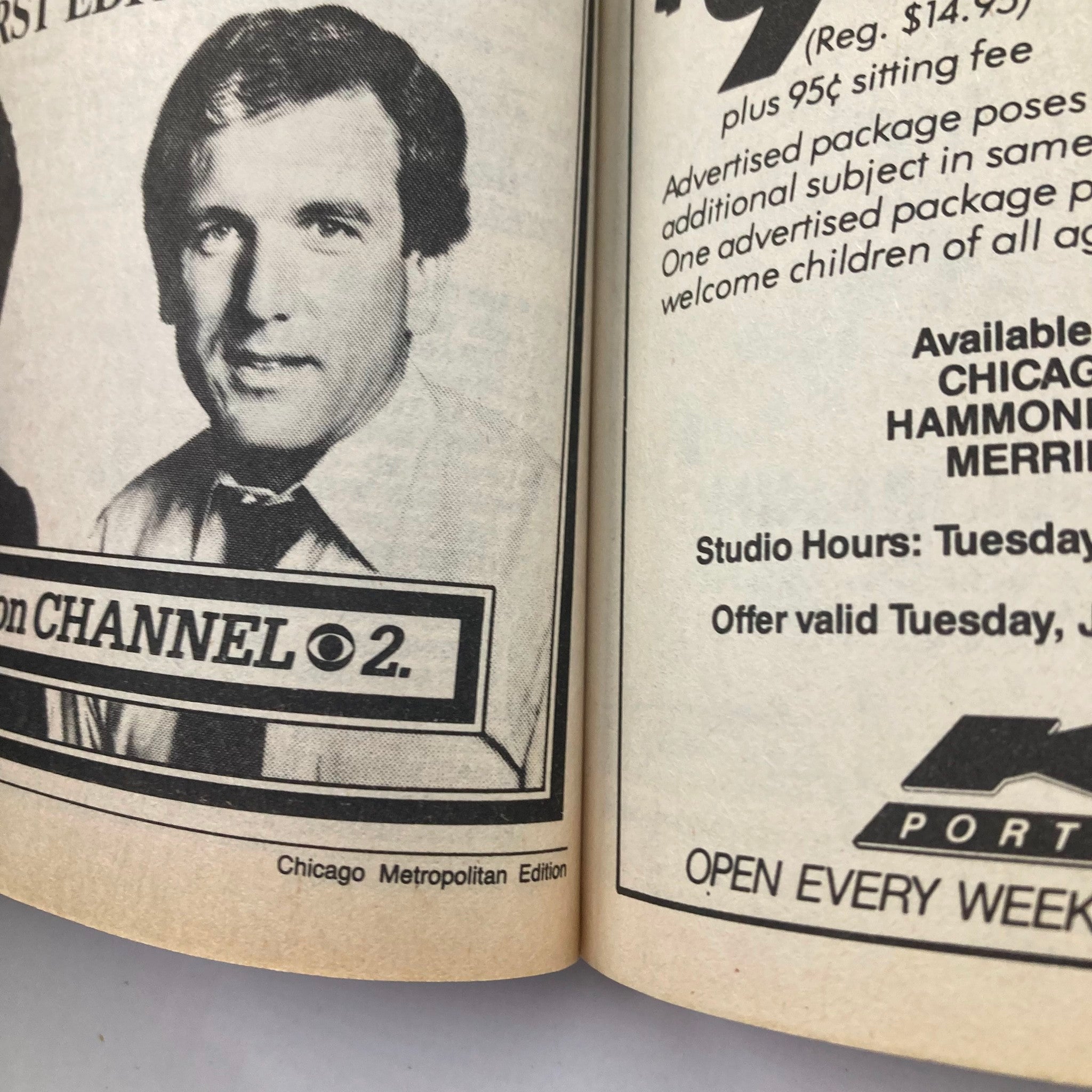 Interior page of Chicago Metropolitan Edition TV Guide Magazine from January 10, 1987 featuring a local news advertisement on Channel 2 with a male anchor.