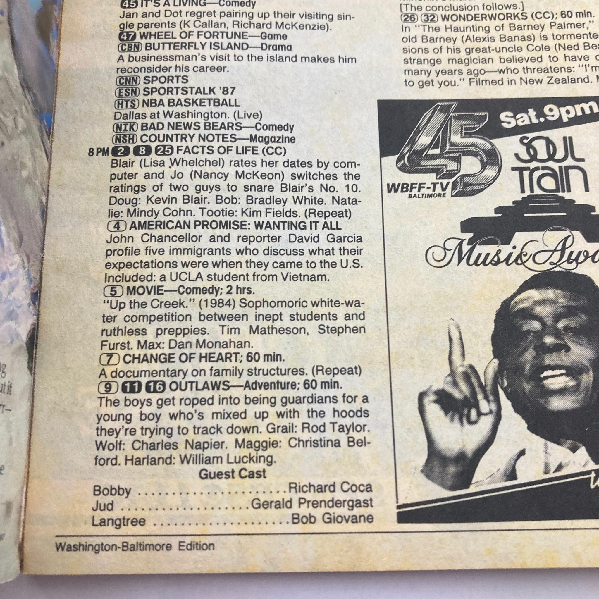 Inside page of TV Guide Magazine March 28 1987 showing TV listings for various shows, includes details on 'Facts of Life' and other programming.