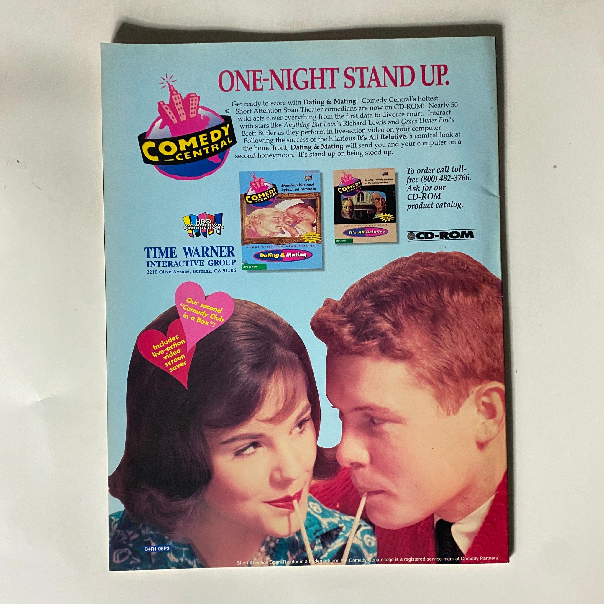 Back cover of The Comedy Magazine September 1994 issue No. 3, featuring an advertisement for Comedy Central’s Dating & Mating CD-ROM and promotional content.