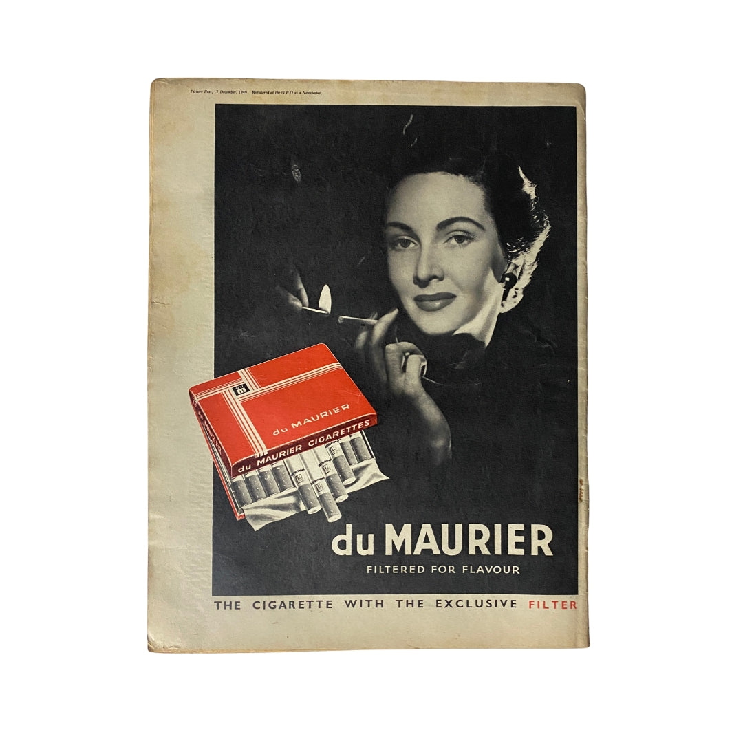 Cover of the VTG Picture Post Magazine December 17, 1949, featuring an advertisement for du Maurier cigarettes with a stylish woman. This vintage magazine cover represents mid-20th century advertising and lifestyle.