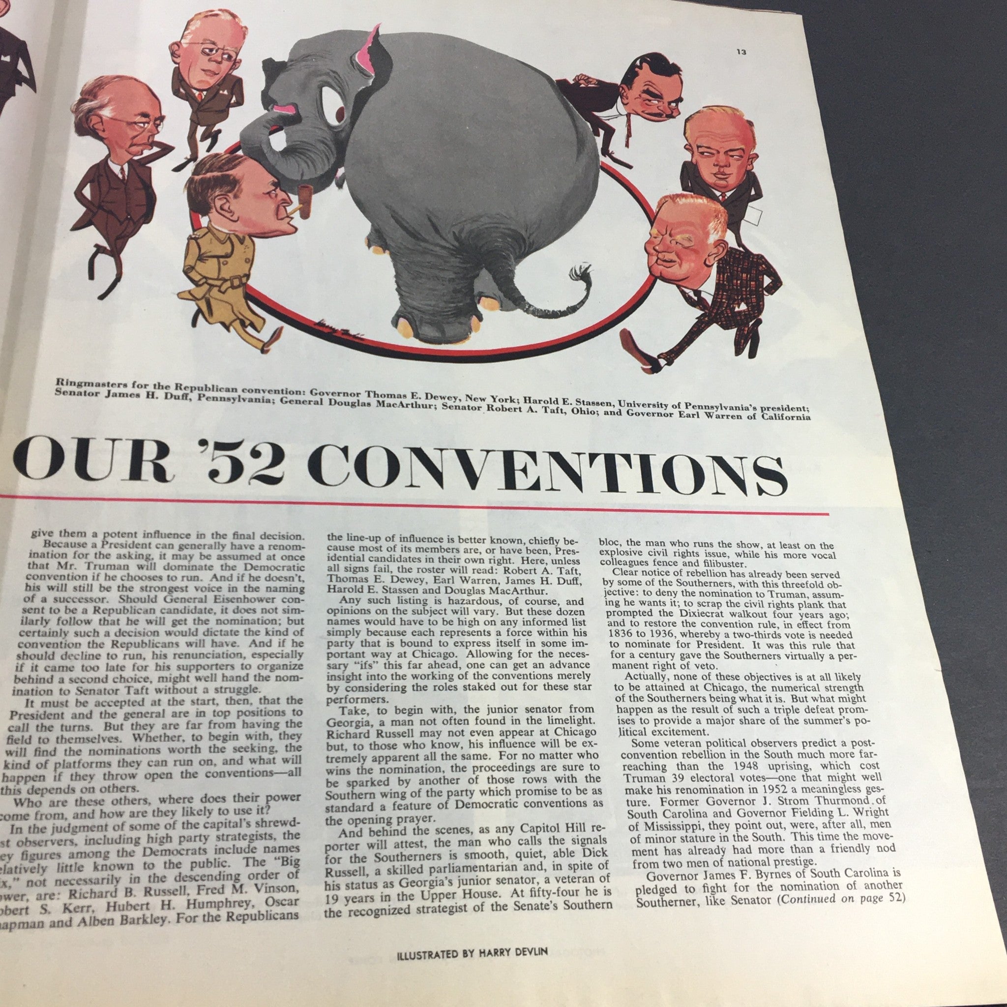 Continuation of the article 'Our ’52 Conventions' in VTG Collier's Magazine January 5 1952, discussing the Republican political landscape.