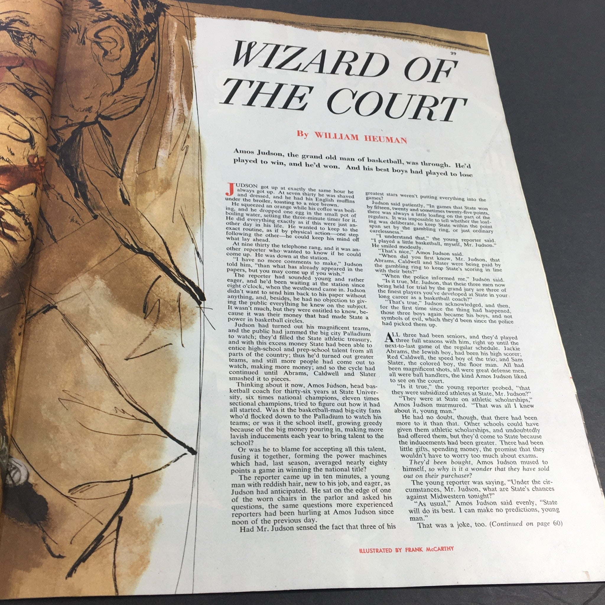 Article page titled 'Wizard of the Court' from VTG Collier's Magazine January 5, 1952, featuring a story about Amos Judson, a prominent figure in basketball.