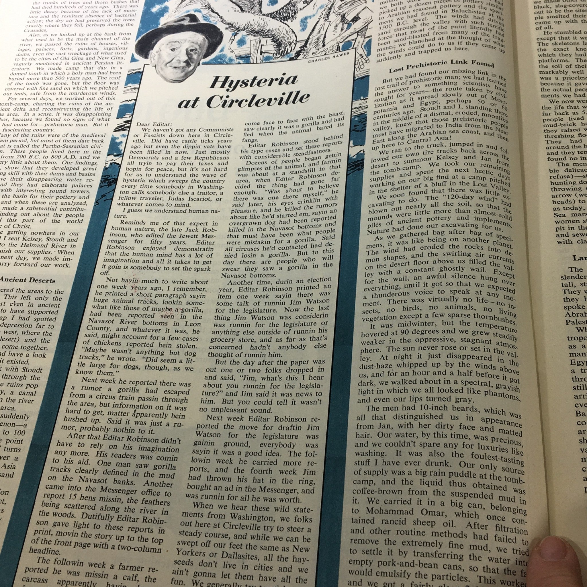 Page from VTG Collier's Magazine January 5 1952 showcasing 'Hysteria at Circleville' article with a visual detail of political commentary.