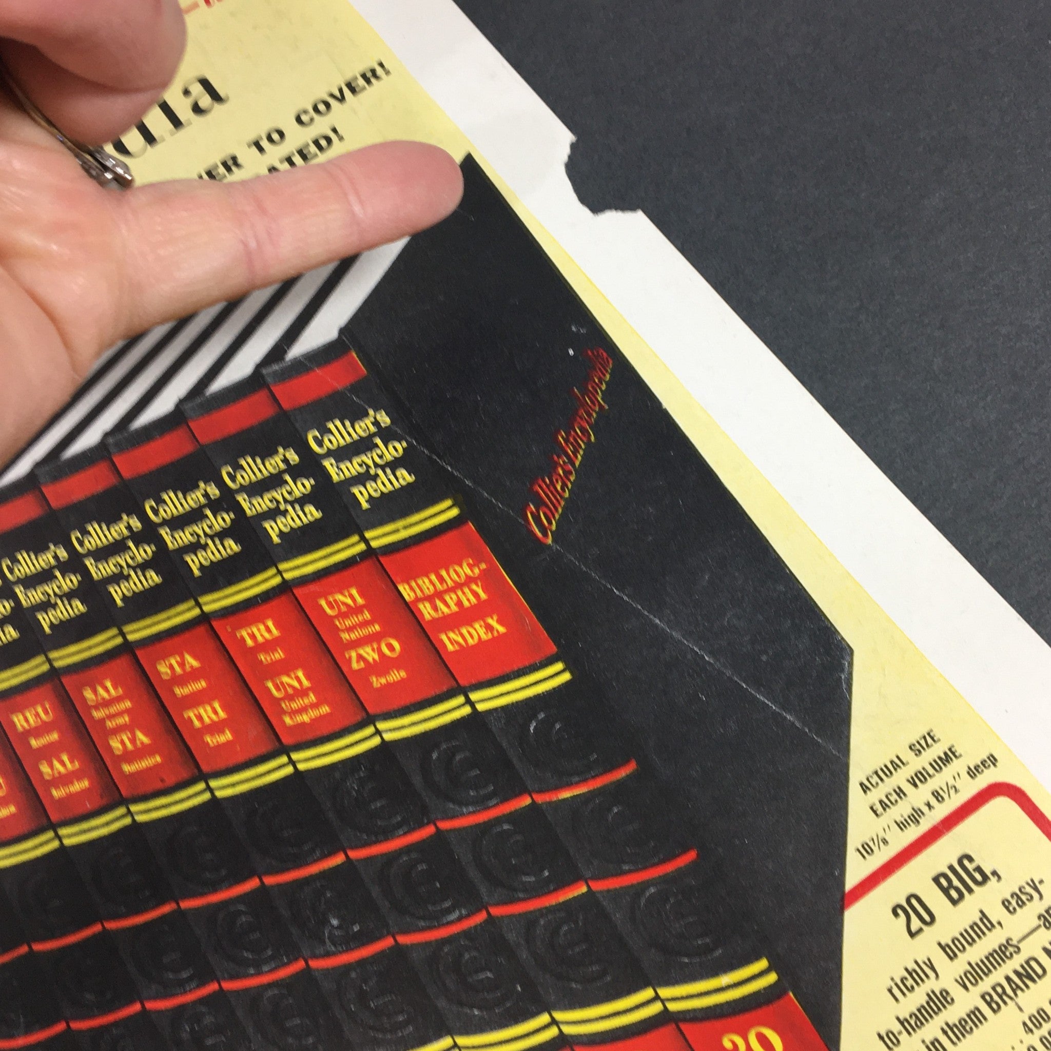 Close-up of Collier's Encyclopedia advertisement from VTG Collier's Magazine January 5 1952, emphasizing its educational value and appeal.