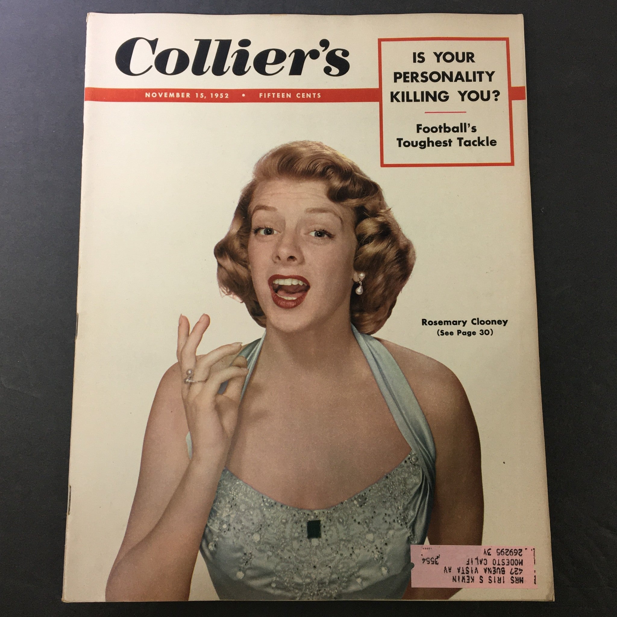 VTG Collier's Magazine November 15 1952 Rosemary Clooney, Football Tough Tackle