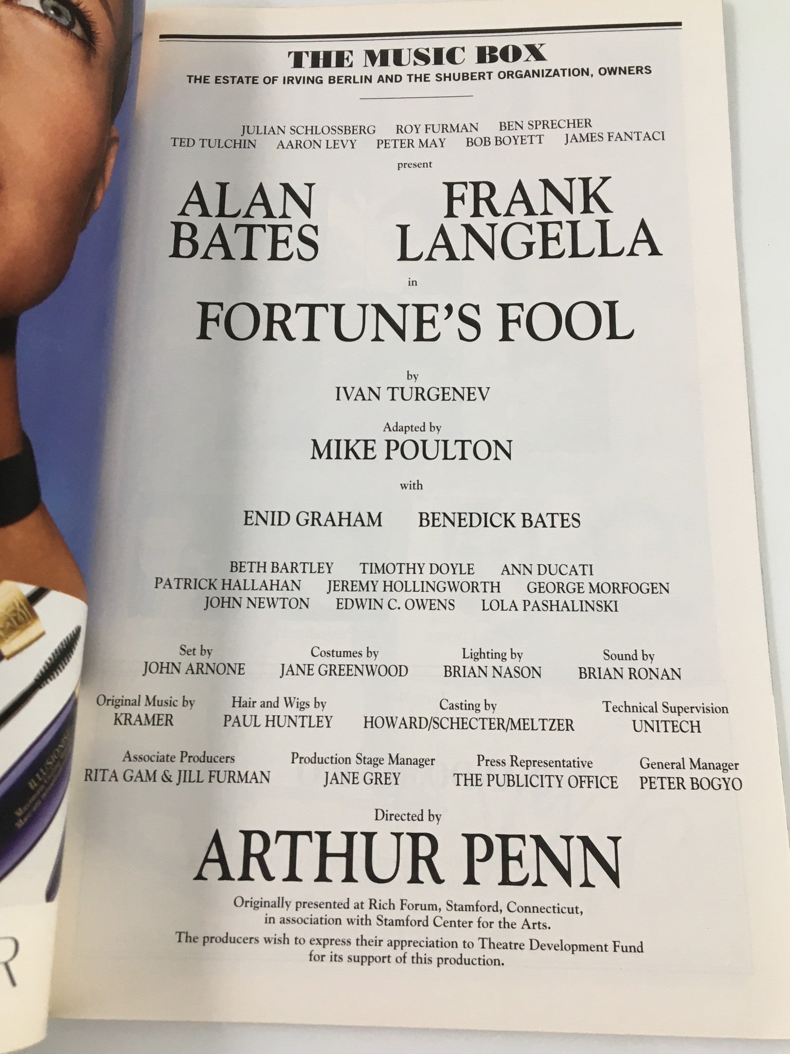 2002 Playbill The Music Box Alan Bates, Frank Langella in Fortune's Fool