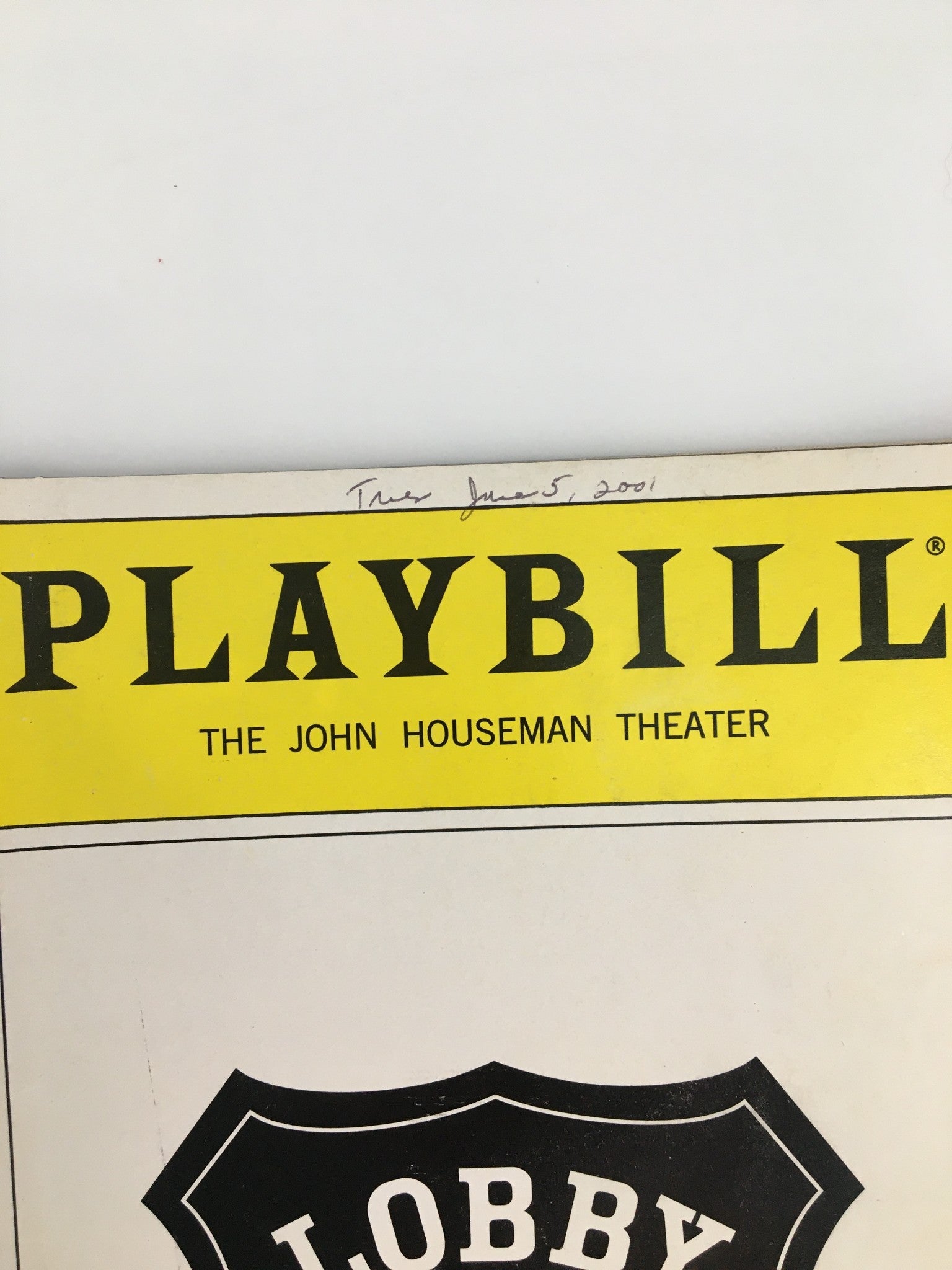 2001 Playbill John Houseman Theater Jenny Wiener, Hal Luftig in Lobby Hero