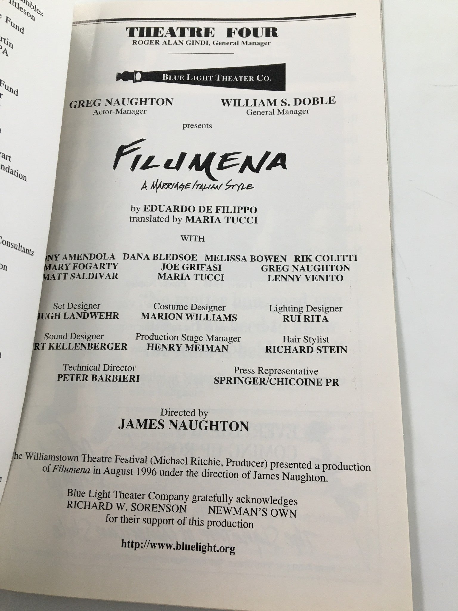 1997 Playbill Theatre Four Joe Grifasi in Filumena A Marriage Italian Style