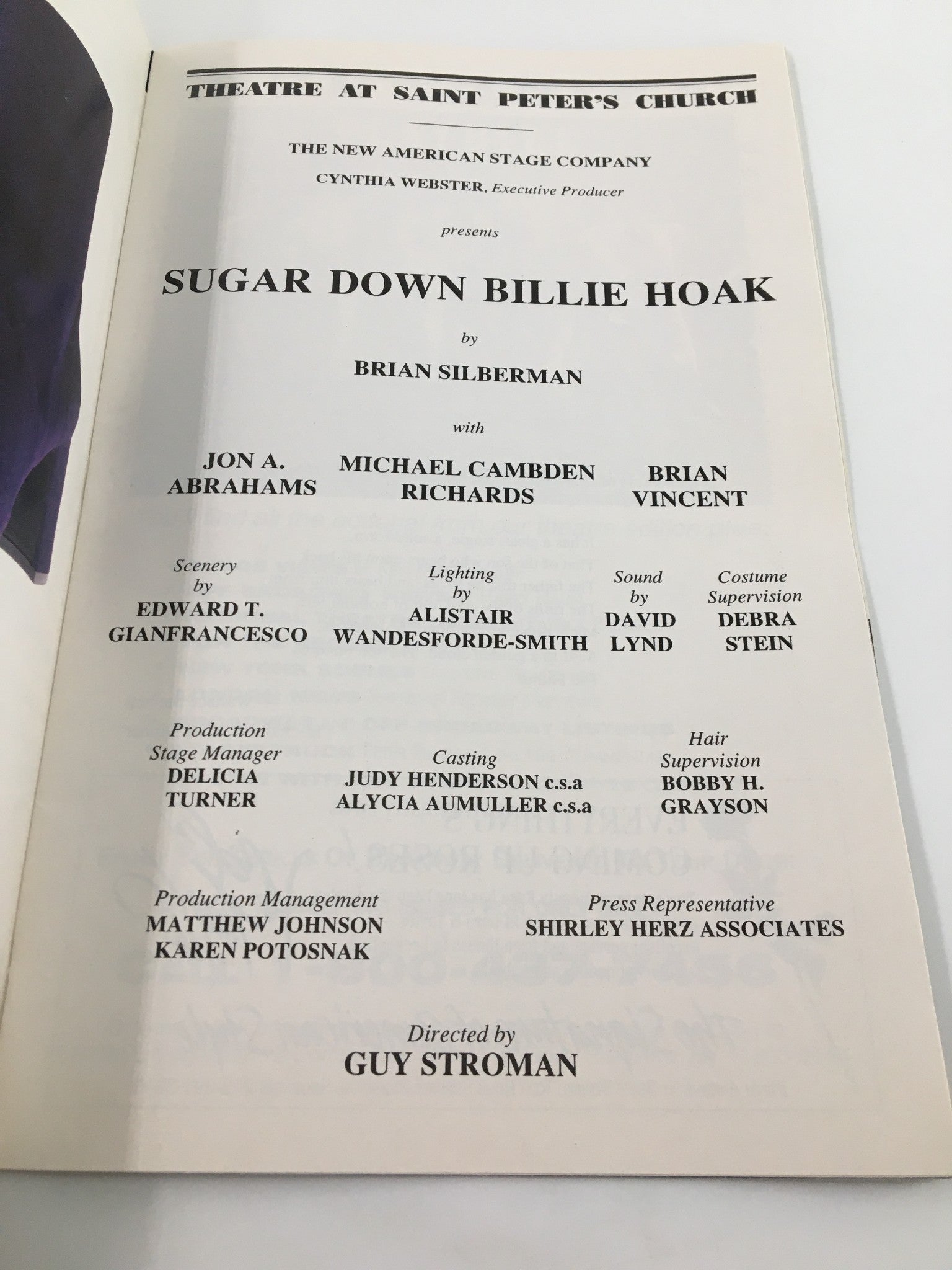 1997 Playbill Theatre at Saint Peters Church Sugar Down Billie Hoak