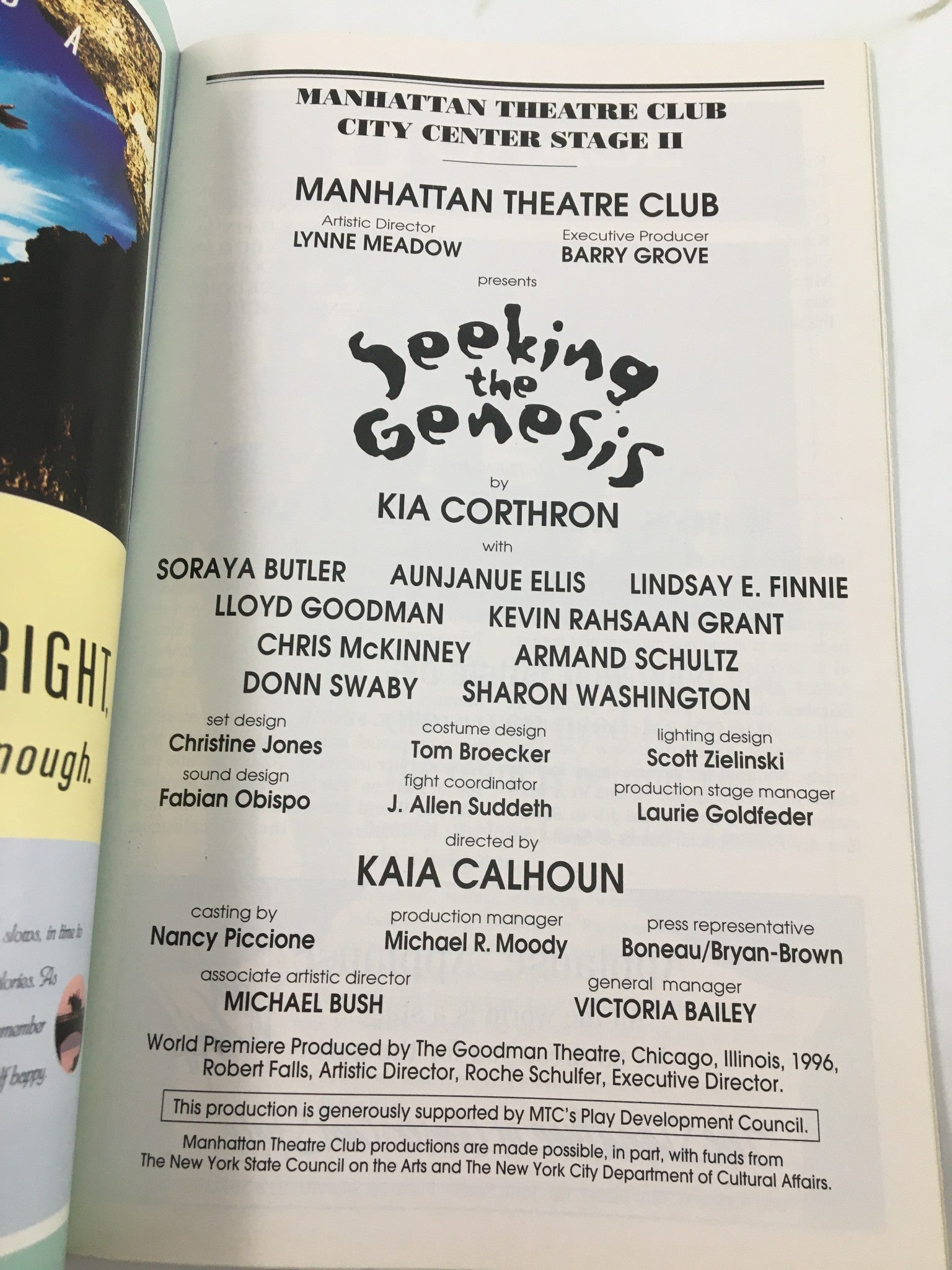 1997 Playbill Manhattan Theatre Club Soraya Butler in Seeking the Genesis