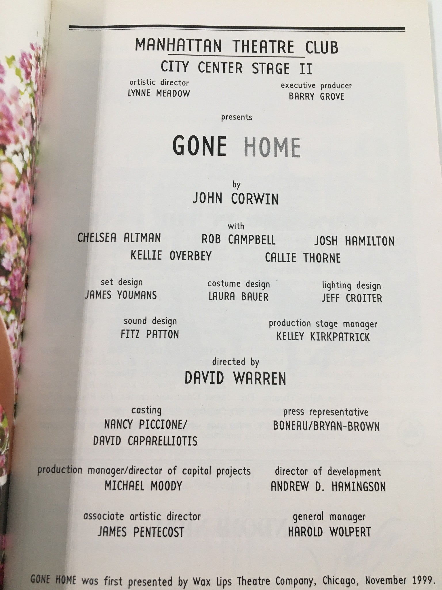 2002 Playbill Manhattan Theatre Club Chelsea Atman in Gone Home by John Corwin