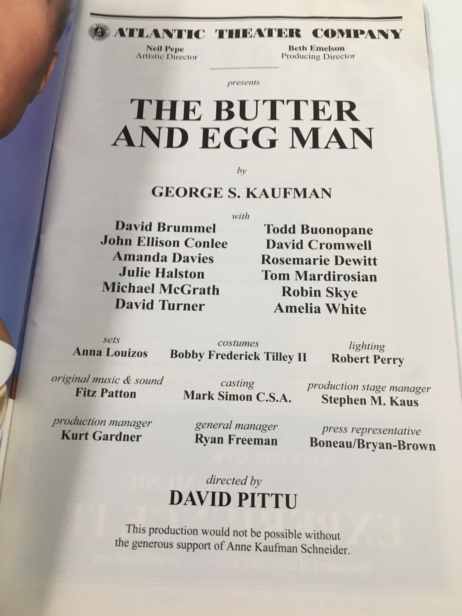 2002 Playbill Atlantic Theater Company David Brummel in The Butter and Egg Man