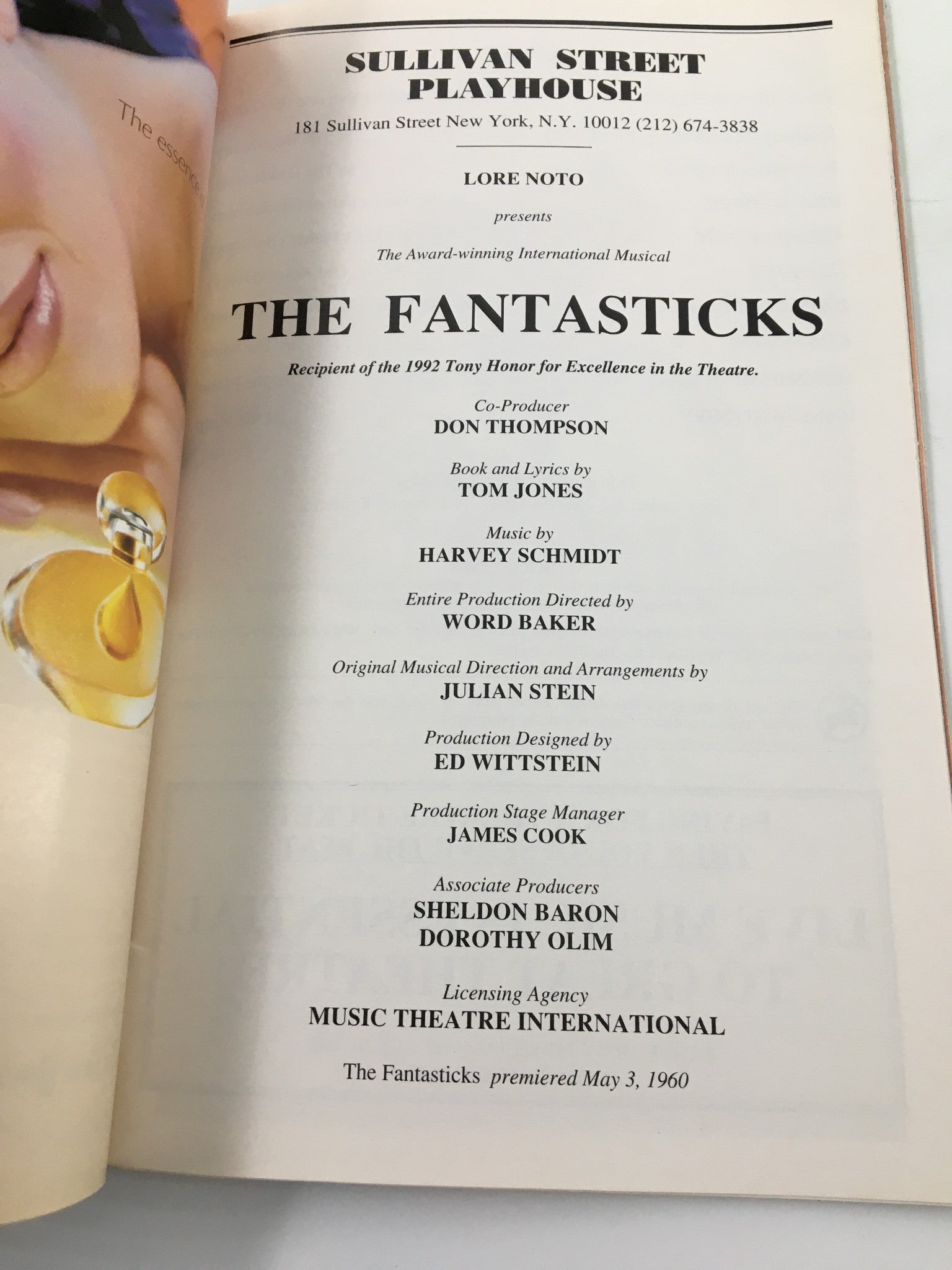 2001 Playbill Sullivan Street Playhouse Lore Noto Presents The Fanstasticks