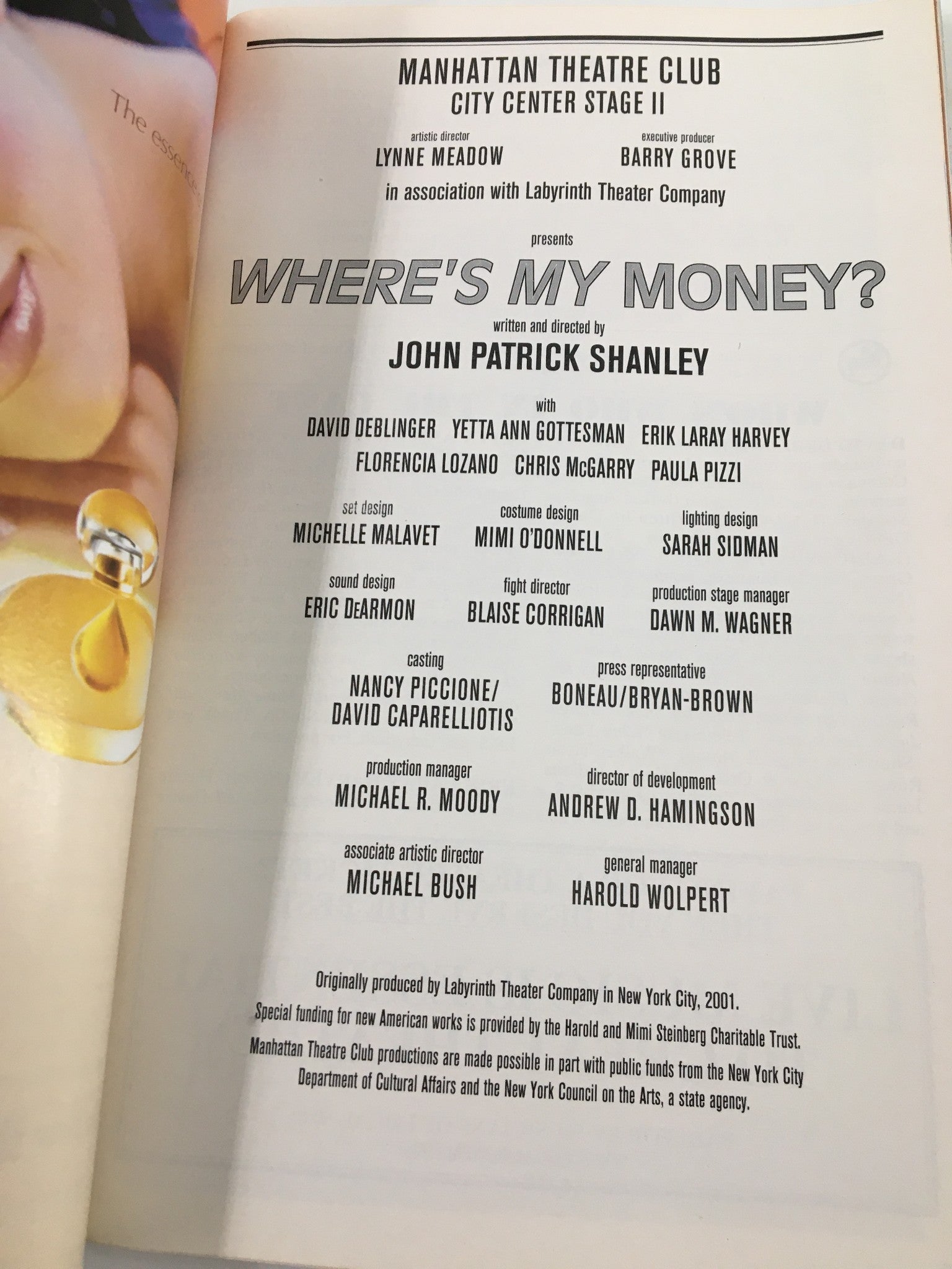 2001 Playbill Manhattan Theatre Club David Deblinger in Where's My Money?