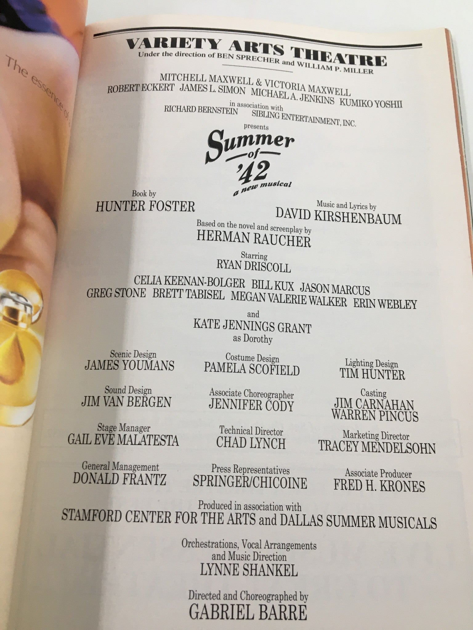 2001 Playbill Variety Arts Theatre Ryan Driscoll in Summer of '42 A New Musical