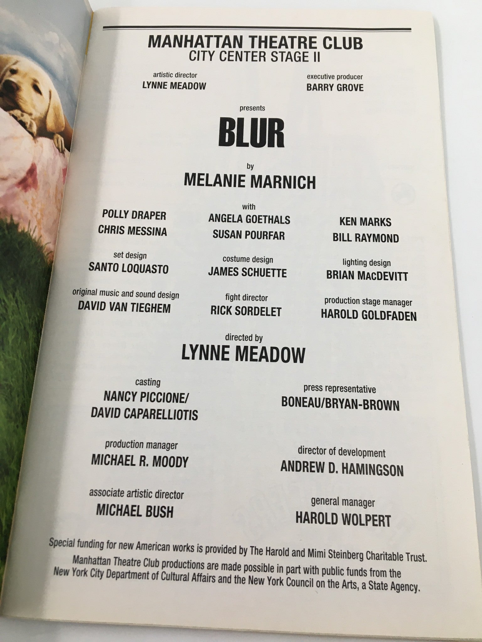 2001 Playbill Manhattan Theatre Club Polly Draper in Blur by Melanie Marnich