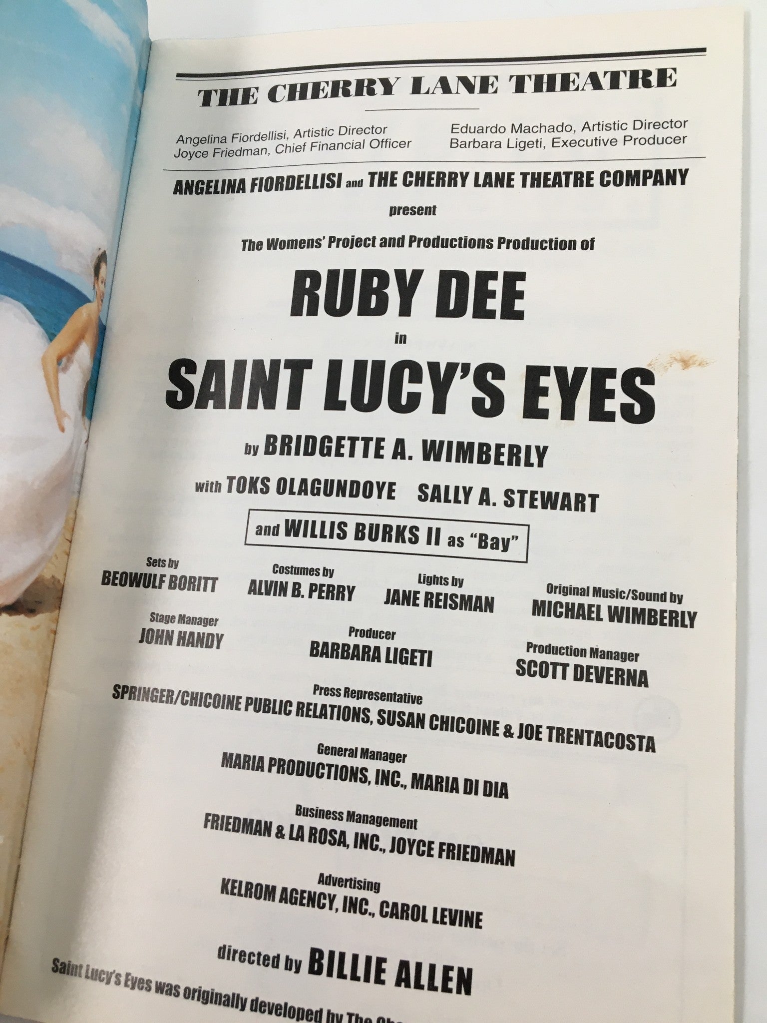 2001 Playbill The Cherry Lane Theatre Ruby Dee in Saint Lucy's Eyes