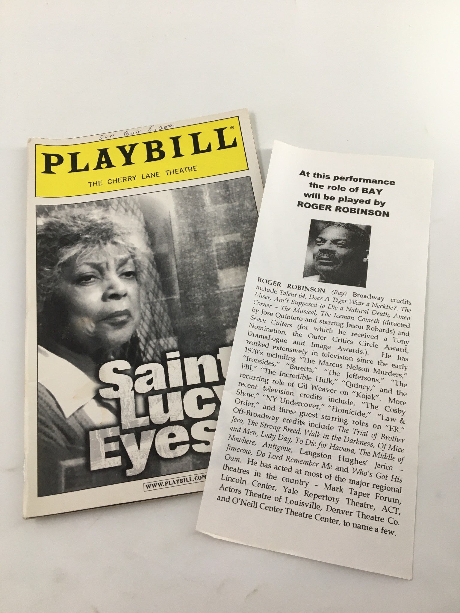 2001 Playbill The Cherry Lane Theatre Ruby Dee in Saint Lucy's Eyes