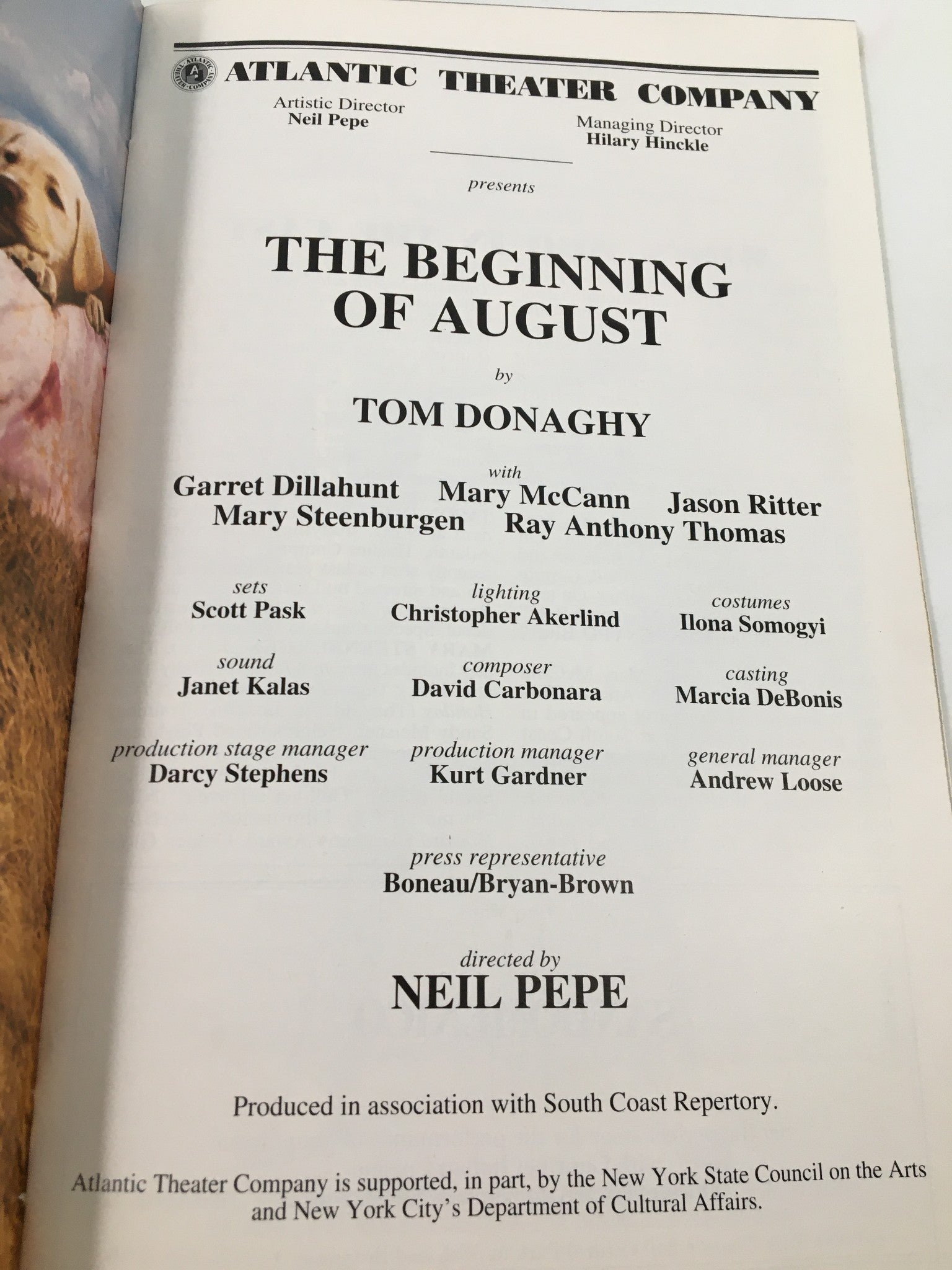 2000 Playbill Atlantic Theater Co. Garret Dillahunt in The Beginning of August