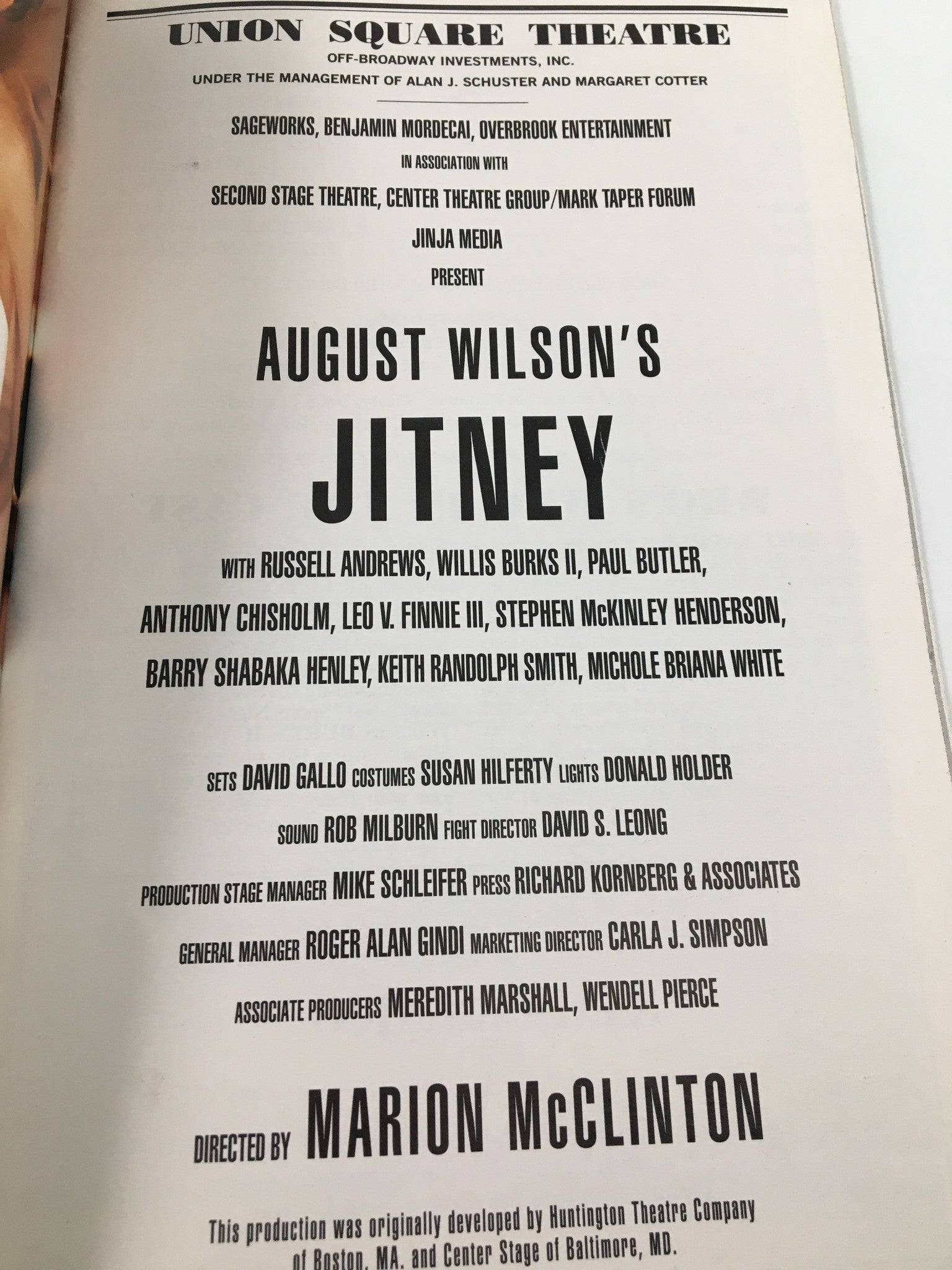 2000 Playbill Union Square Theatre Russell Andrews in August Wilson's Jitney