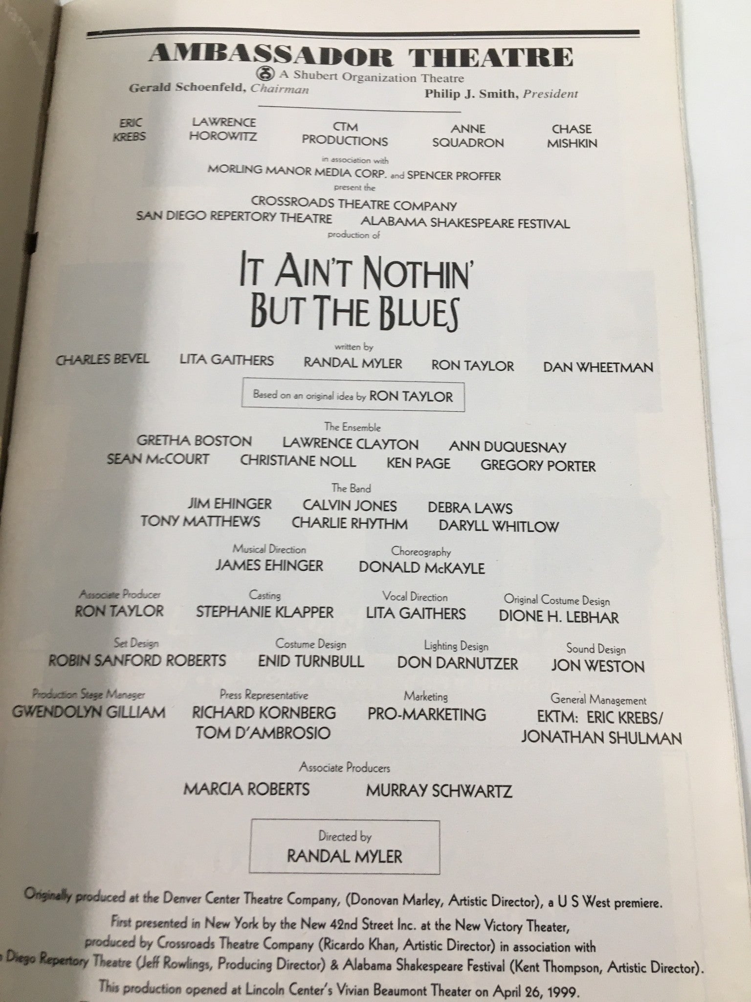 1999 Playbill Ambassador Theatre Eric Krebs in It Ain't Nothin' But The Blues