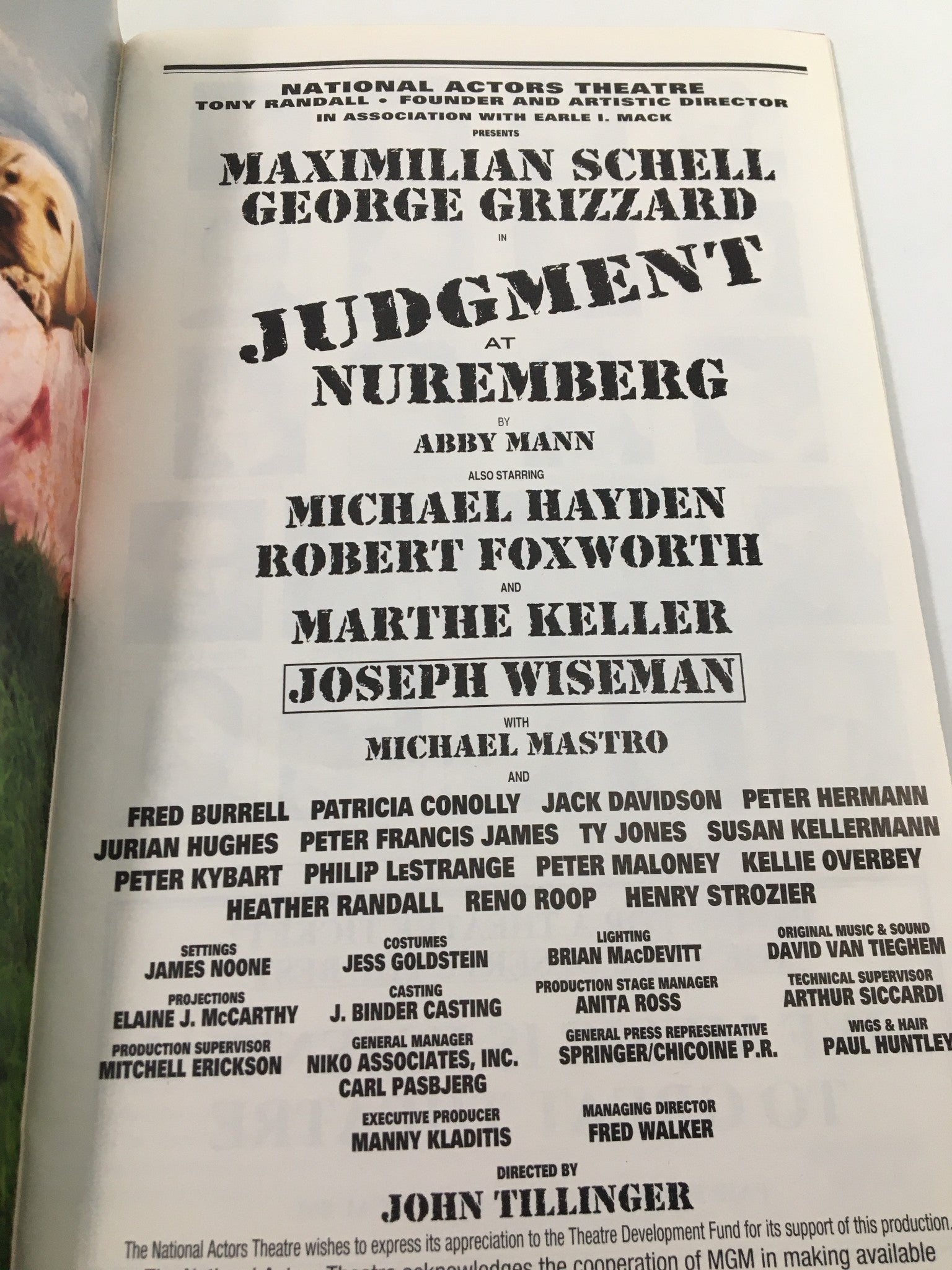 2001 Playbill National Actors Theatre Michael Hayden in Judgement at Numbering