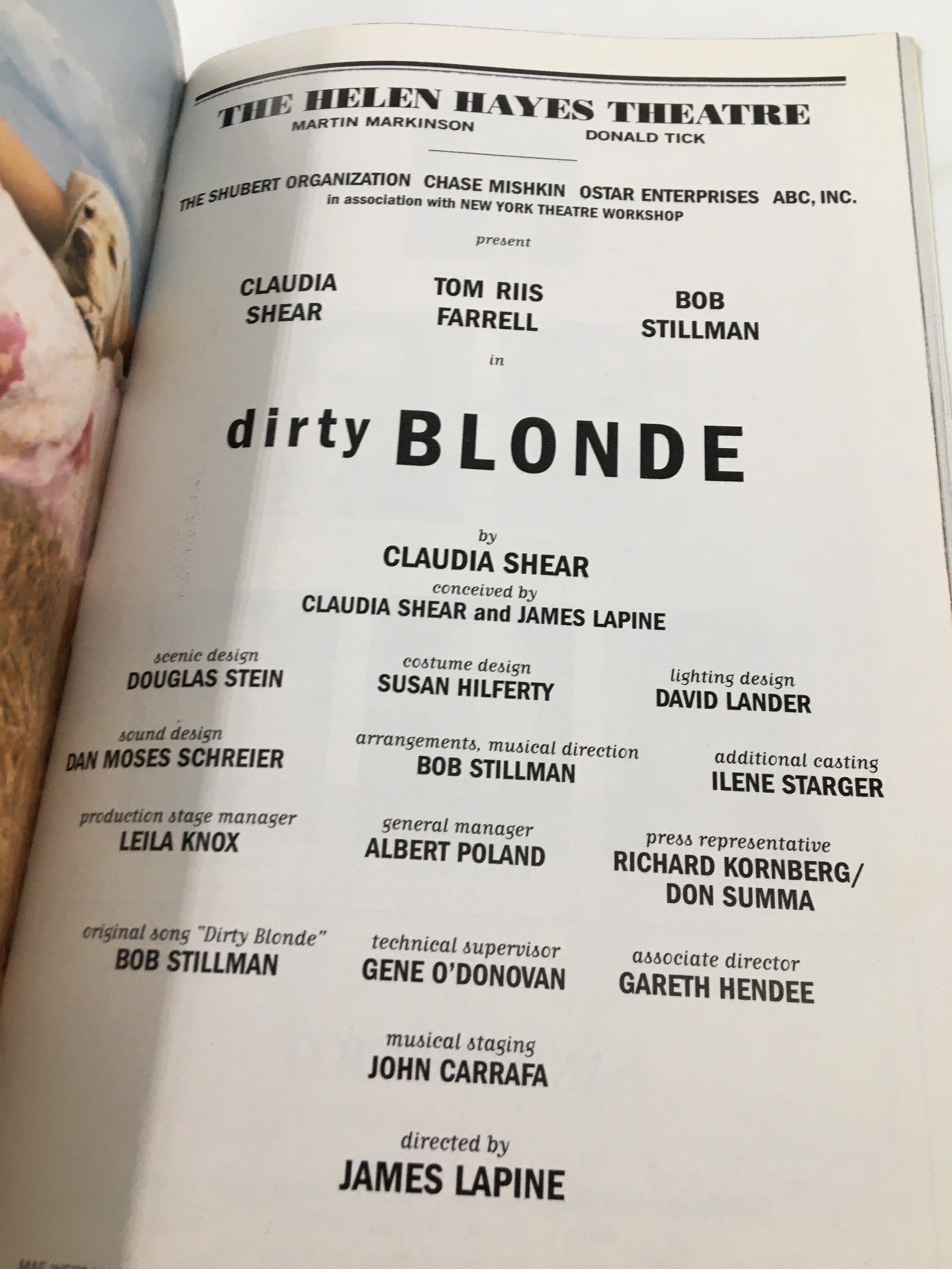 2000 Playbill The Helen Hayes Theatre Claudia Shear in Dirty Blonde