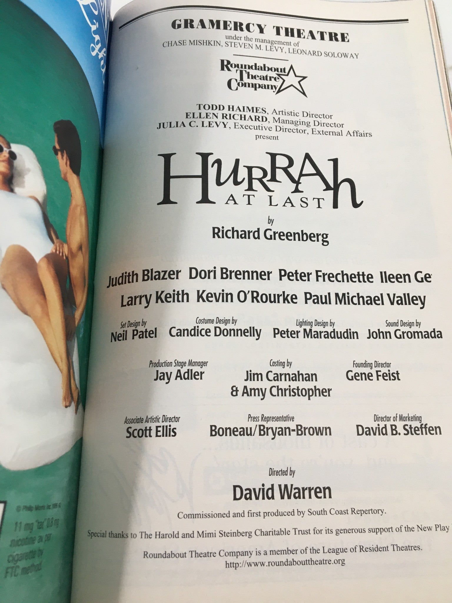 1999 Playbill Gramercy Theatre Judith Blazer, Dori Brenner in Hurrah At Last