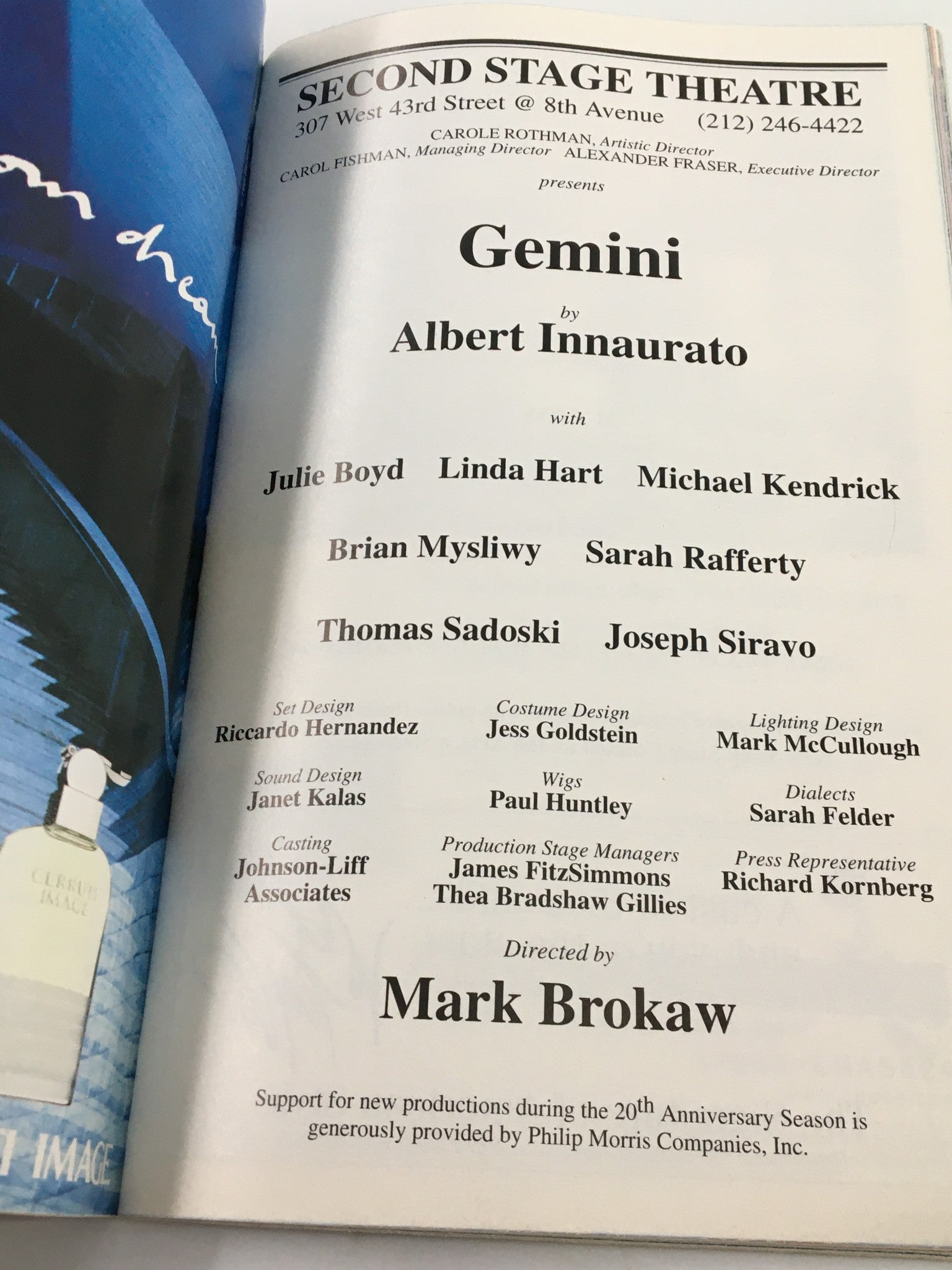 1999 Playbill Second Stage Theatre Julie Boyd in Gemini by Albert Innaurato