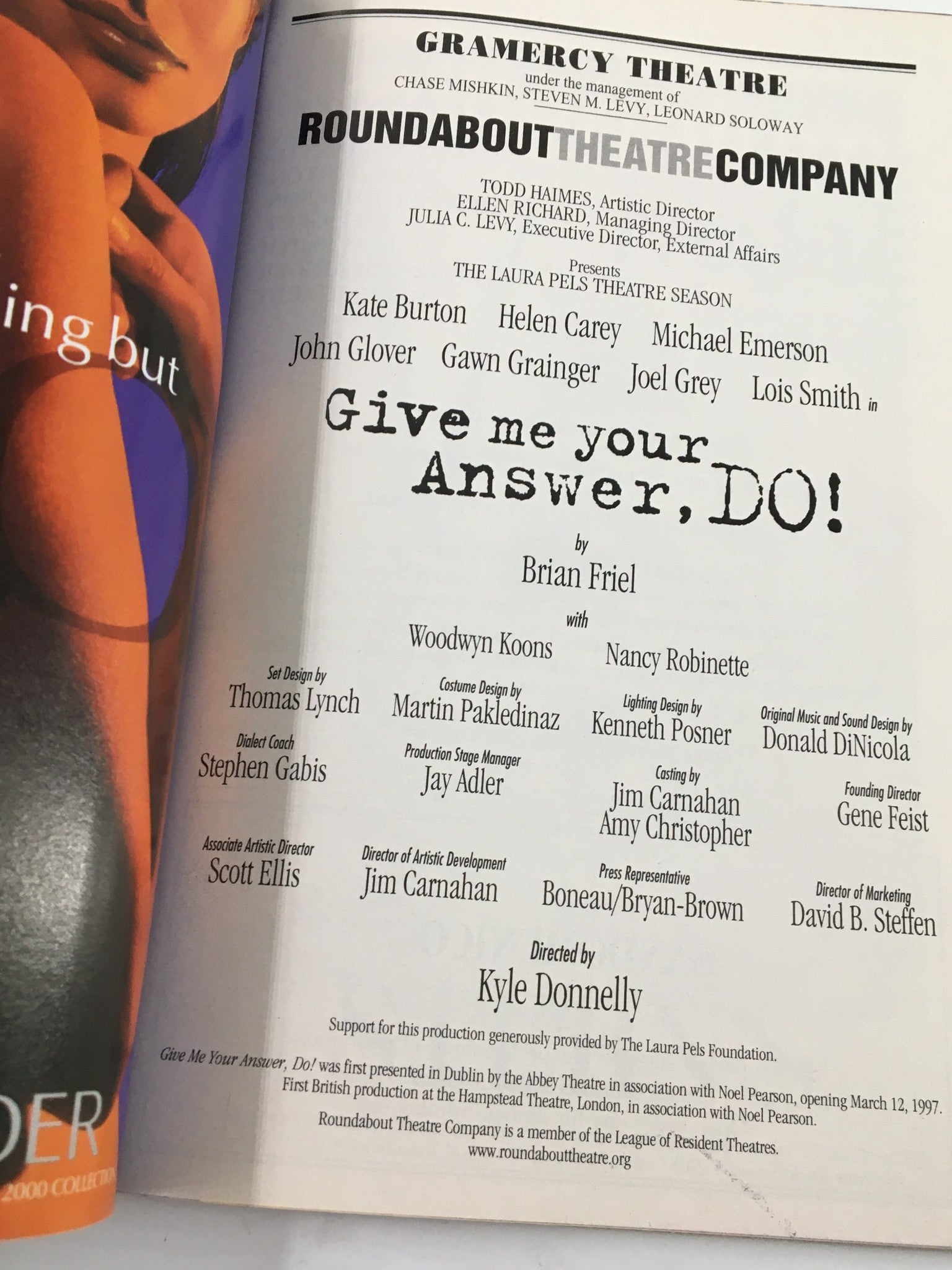 1999 Playbill Gramercy Theatre Kate Burton in Give Me Your Answer, Do!