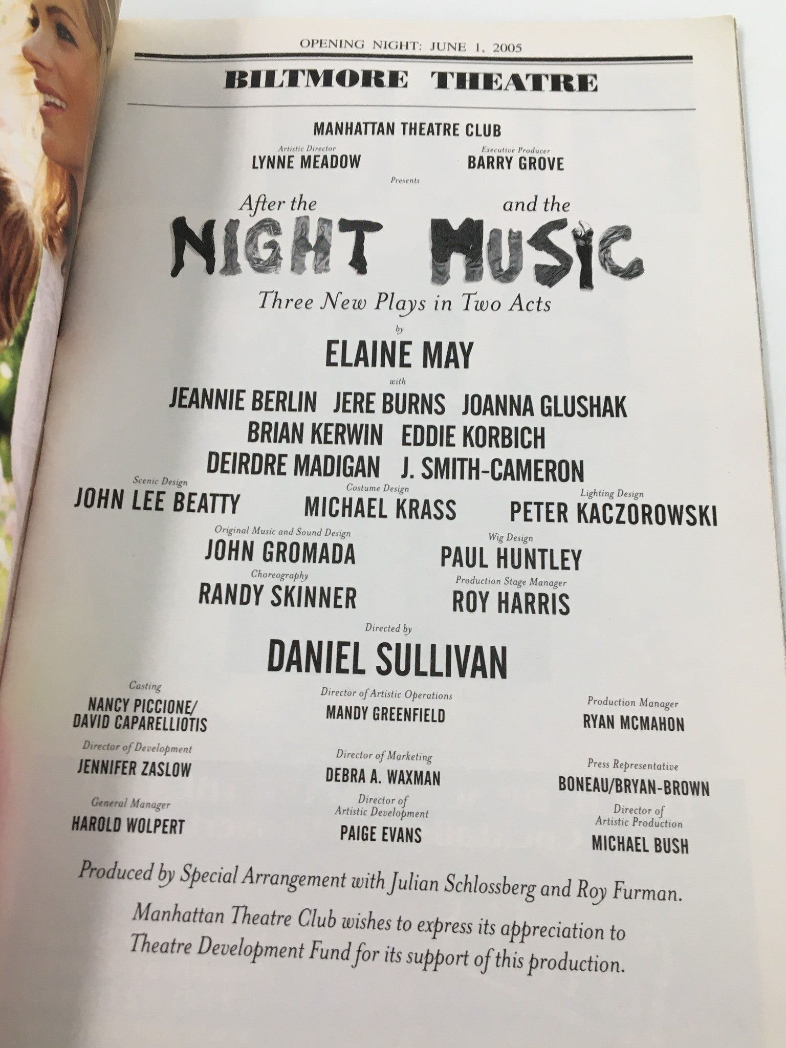 2005 Playbill Biltmore Theatre After the Night and the Music by Elaine May