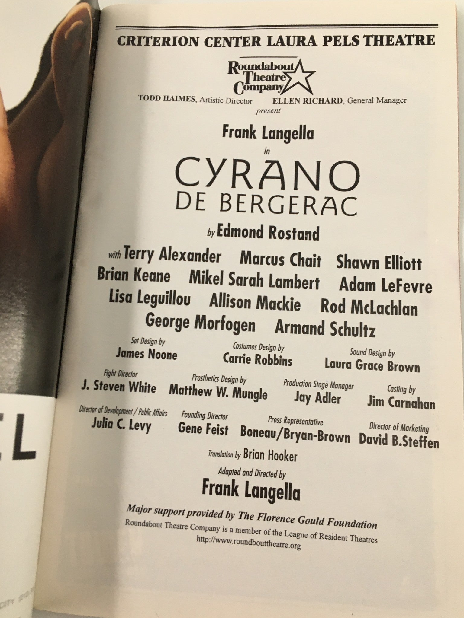 1997 Playbill Laura Pels Theatre Frank Langella in Cyrano De Bergerac