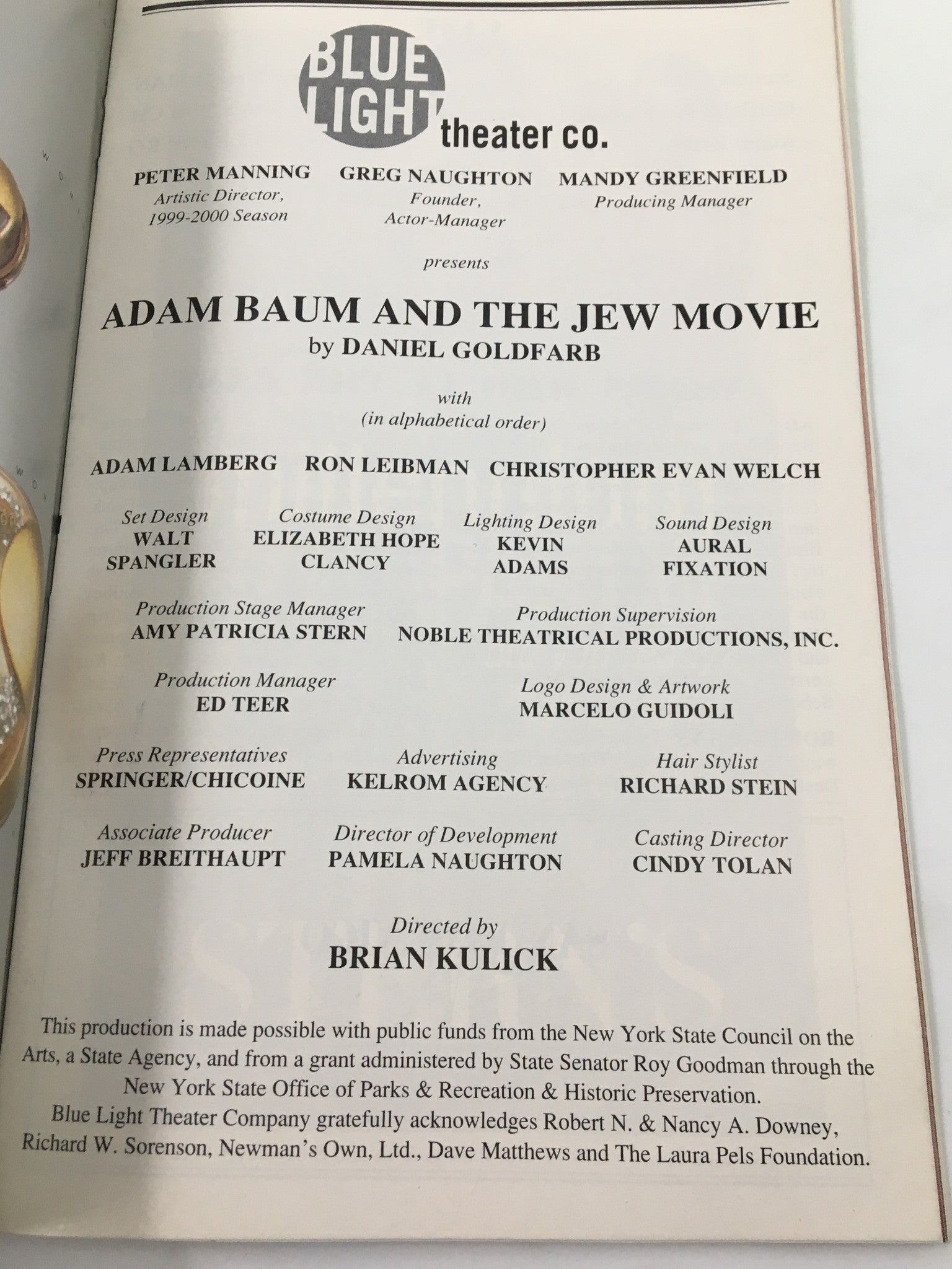 1999 Playbill Blue Light Theater Co. Adam Baum and The Jew Movie by D. Goldfarb