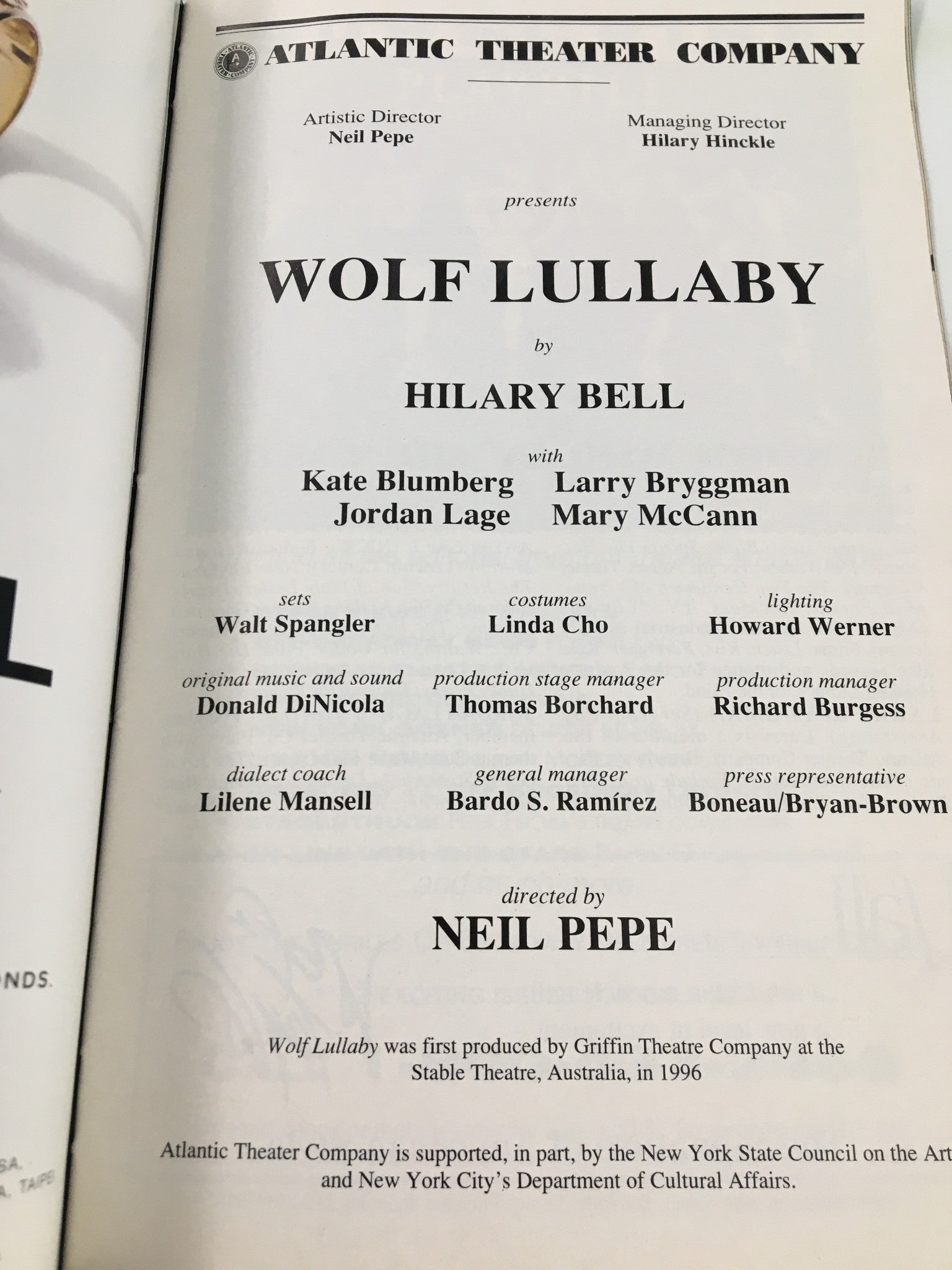 1998 Playbill Atlantic Theater Company Kate Blumberg in Wolf Lullaby