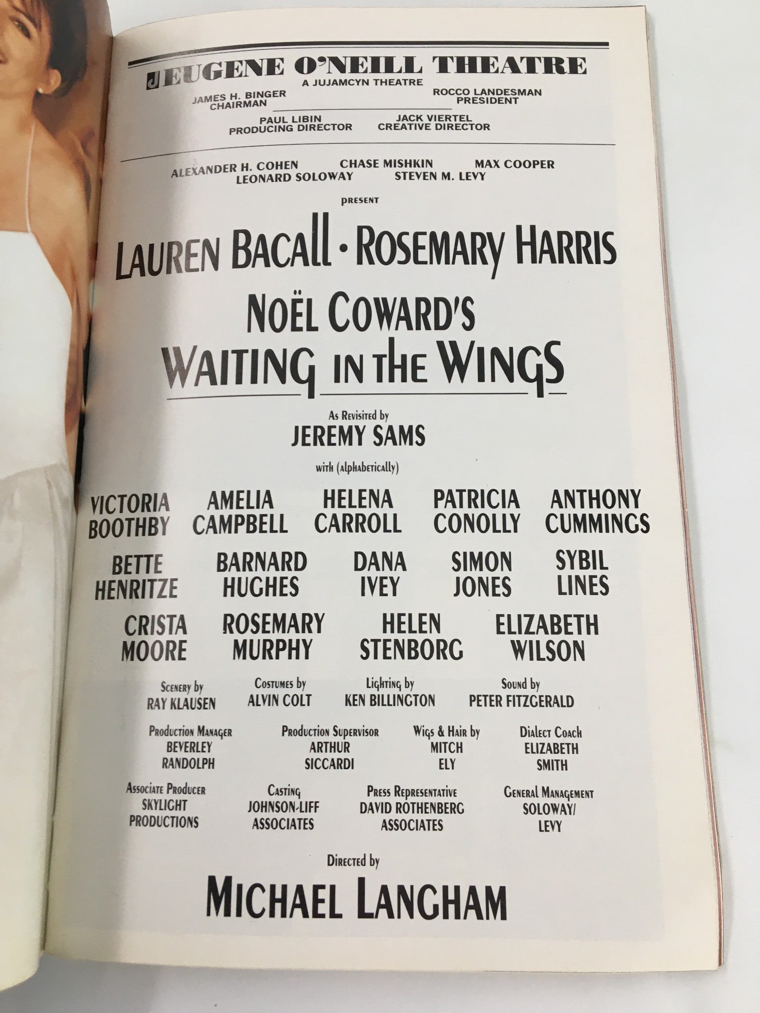 2000 Playbill Eugene O'Neill Theatre Lauren Bacall in Waiting In the Wings