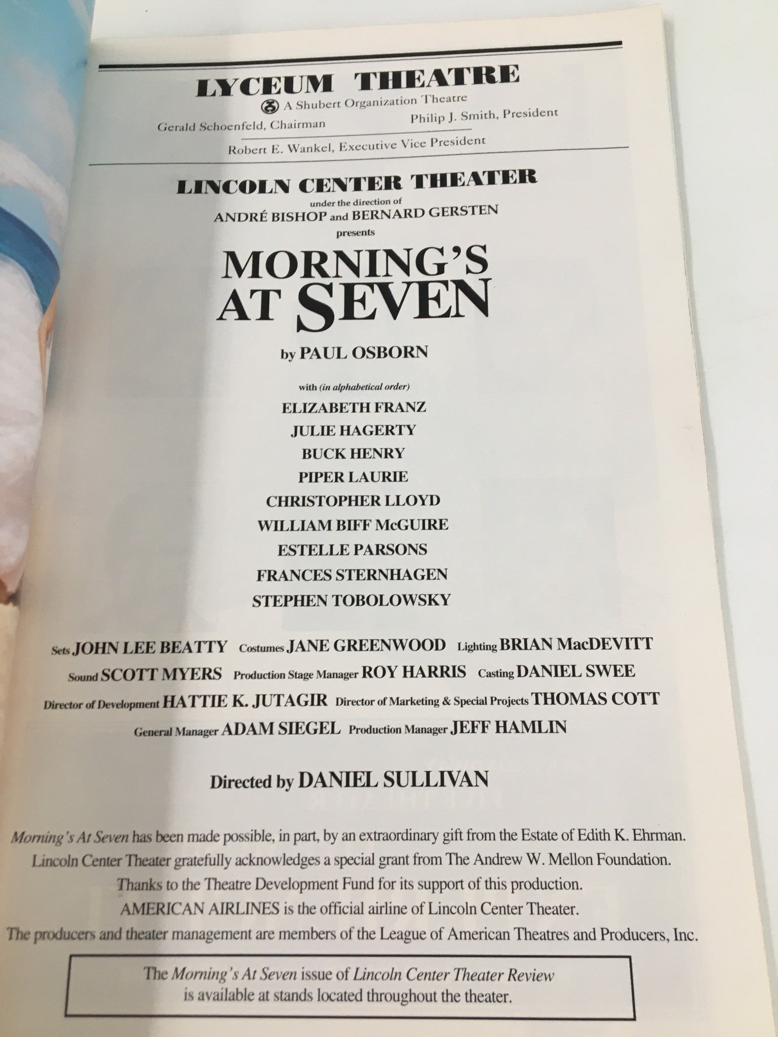 2002 Playbill Lyceum Theatre Elizabeth Franz in Morning's at Seven