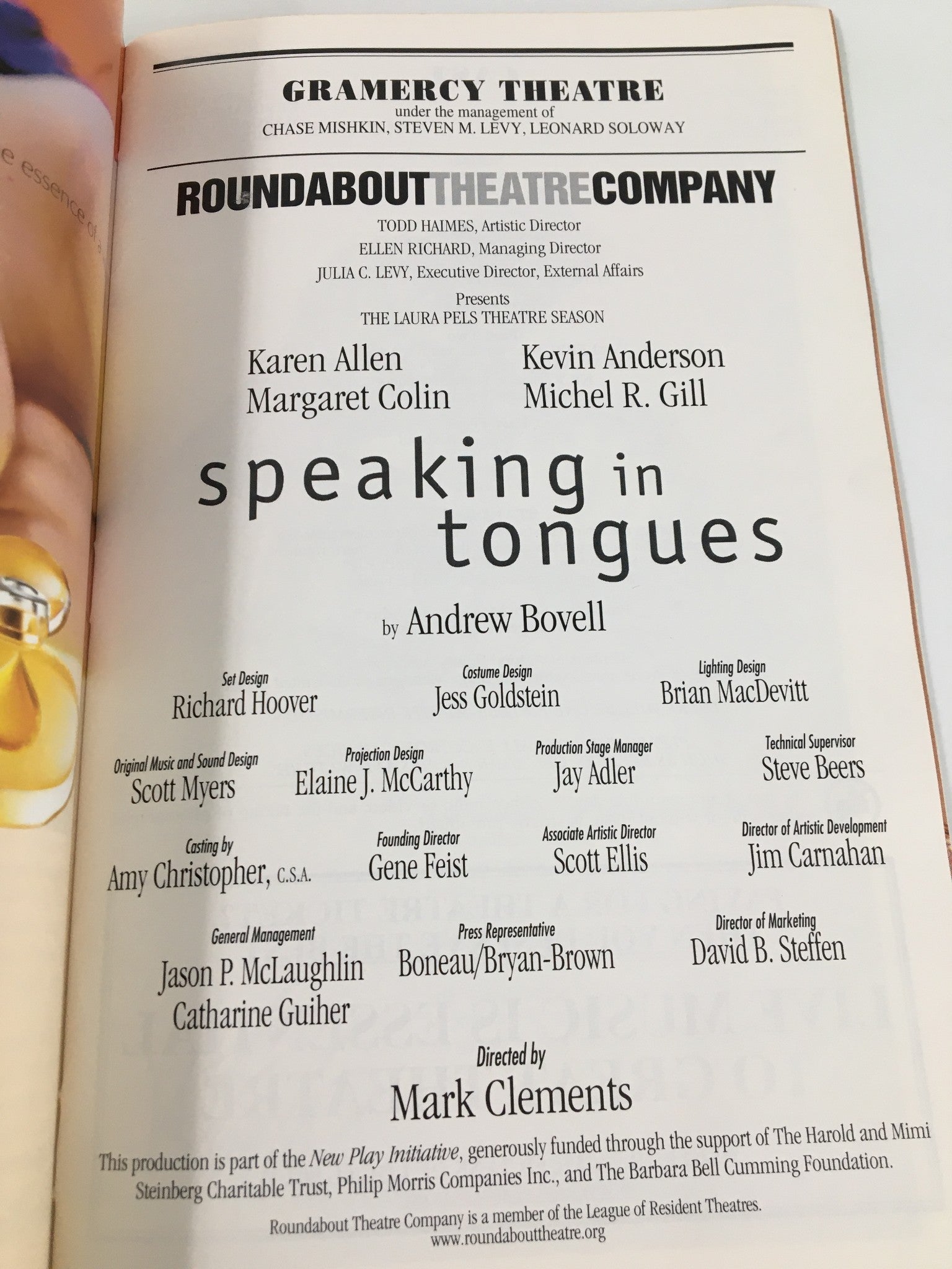 2001 Playbill Gramercy Theatre Karen Allen, Michel Gill in Speaking in Tongues