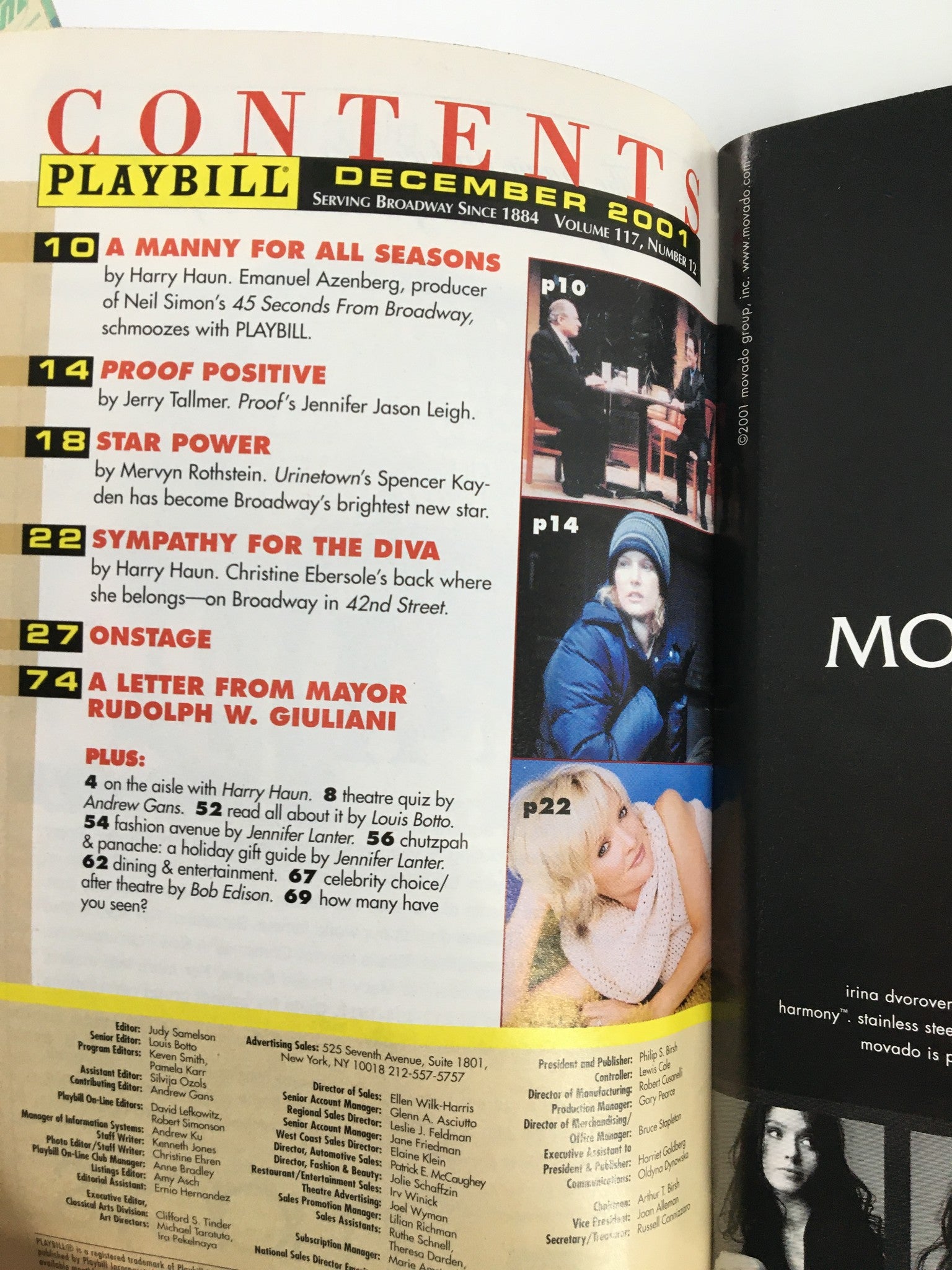 2001 Playbill Brooks Atkinson Theatre Patti Lupone, T.R. Knight in Noises Off