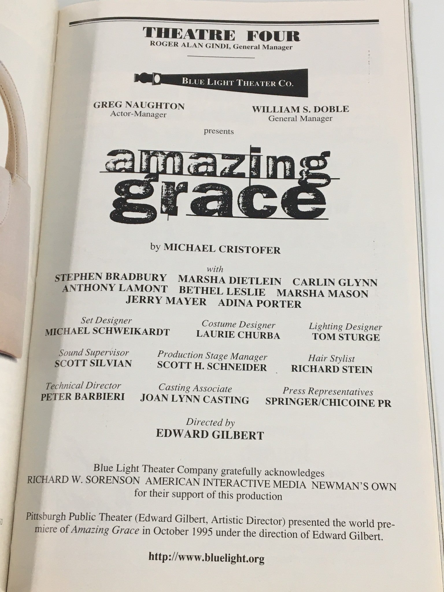 1998 Playbill Theatre Four Stephen Bradbury in Amazing Grace