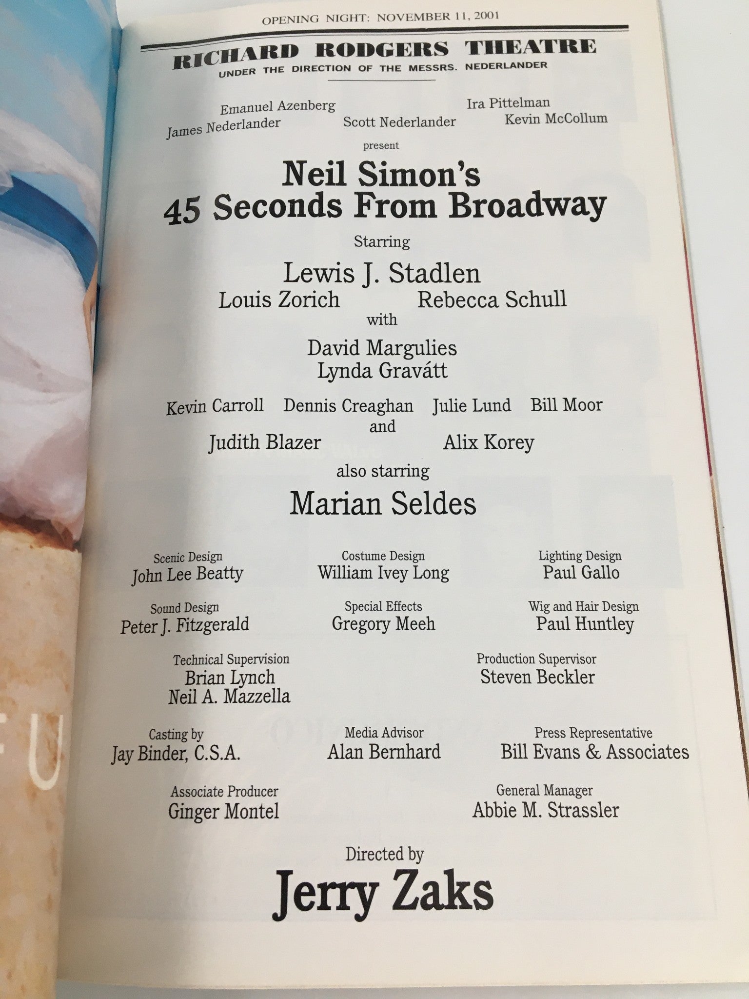 2001 Playbill Richard Rodgers Theatre Lewis Stadlen in 45 Seconds From Broadway