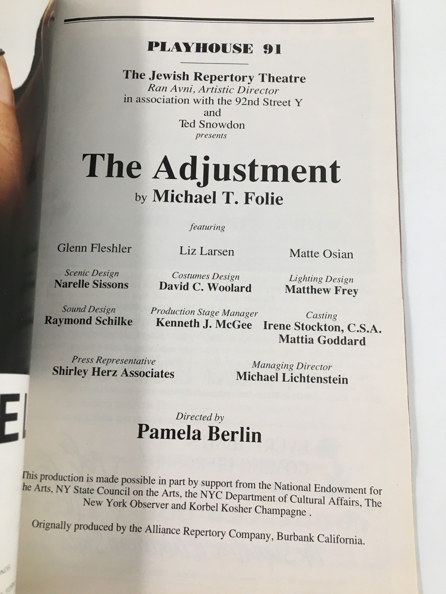 1997 Playbill Playhouse 91 Glenn Fleshler in The Adjustment by Michael T. Folie